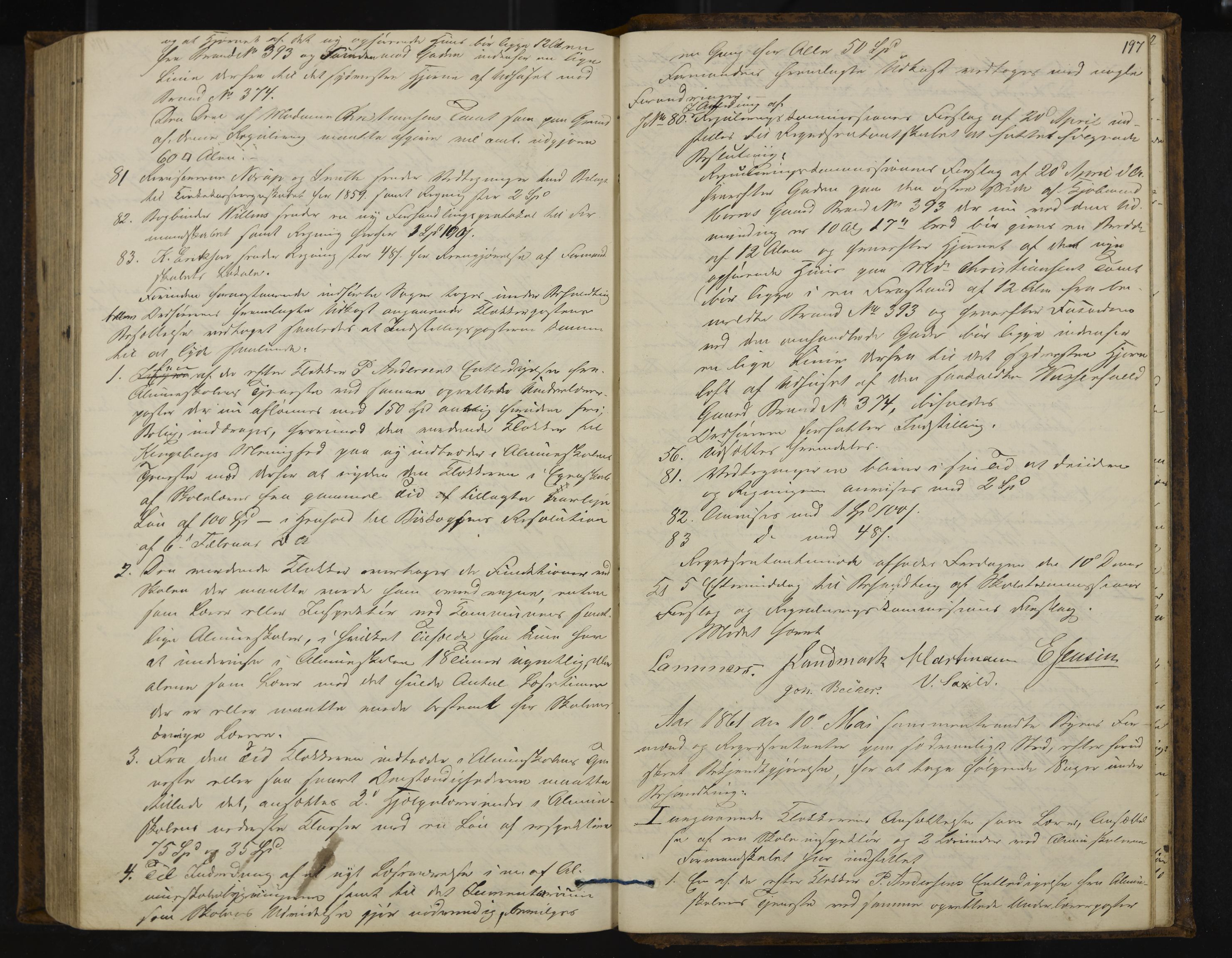 Kongsberg formannskap og sentraladministrasjon, IKAK/0604021-1/A/L0003: Møtebok med register, 1856-1861, s. 197
