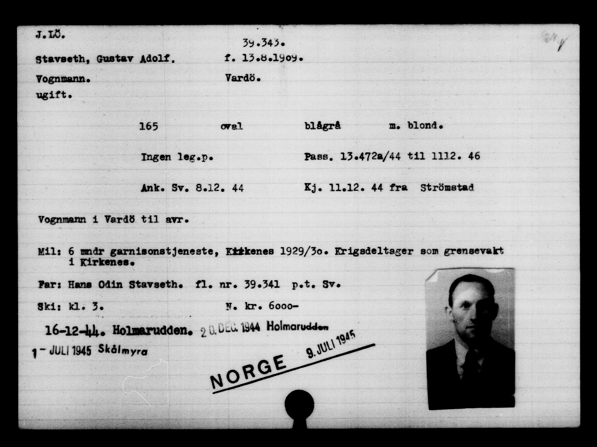 Utenriksstasjonene, Legasjonen i Stockholm, Flyktningkontoret, AV/RA-S-6753/V/Va/L0015: Kjesäterkartoteket, flyktninger med registreringsnr. 37800-40770, 1940-1945, s. 1585