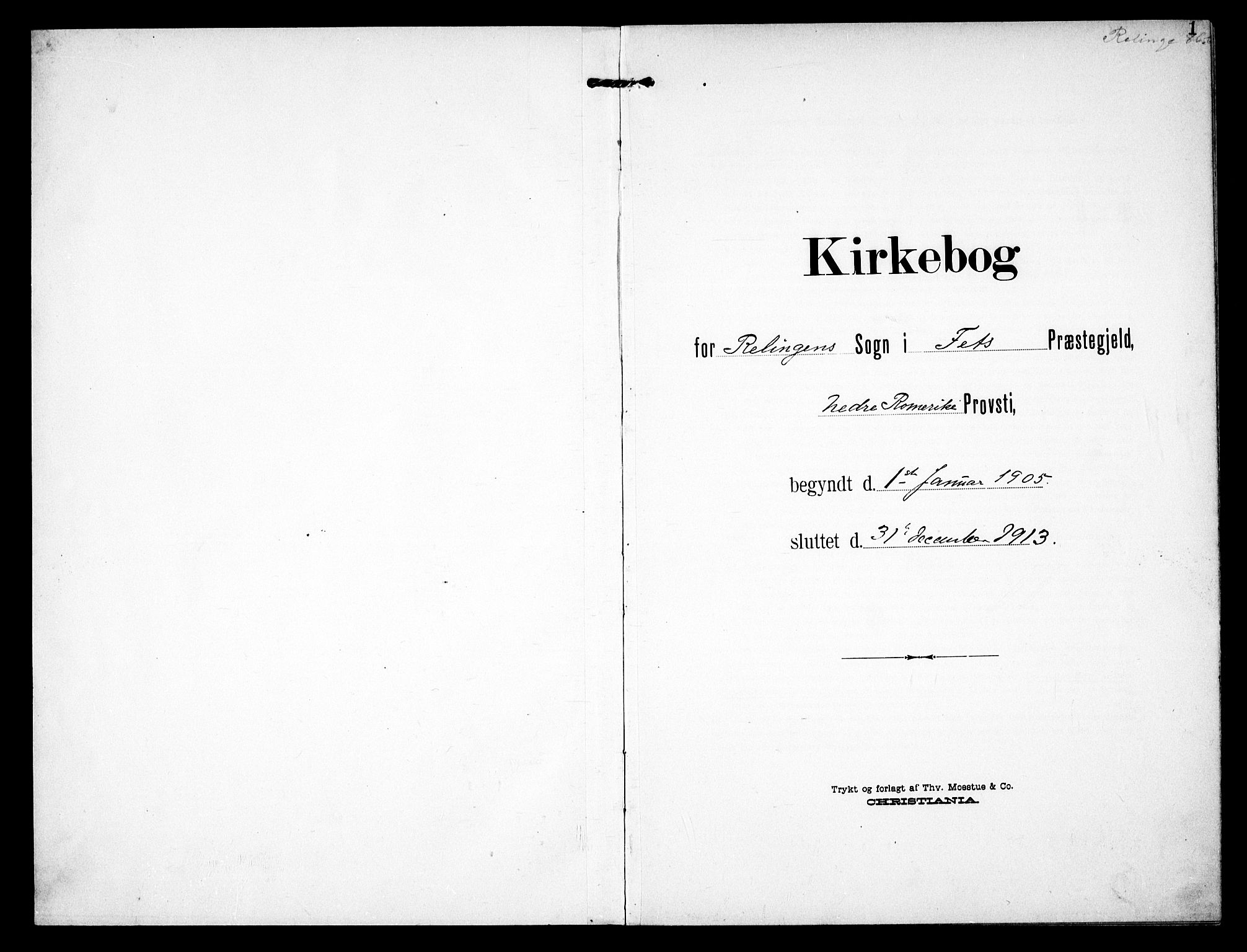 Fet prestekontor Kirkebøker, SAO/A-10370a/F/Fb/L0003: Ministerialbok nr. II 3, 1905-1914, s. 1