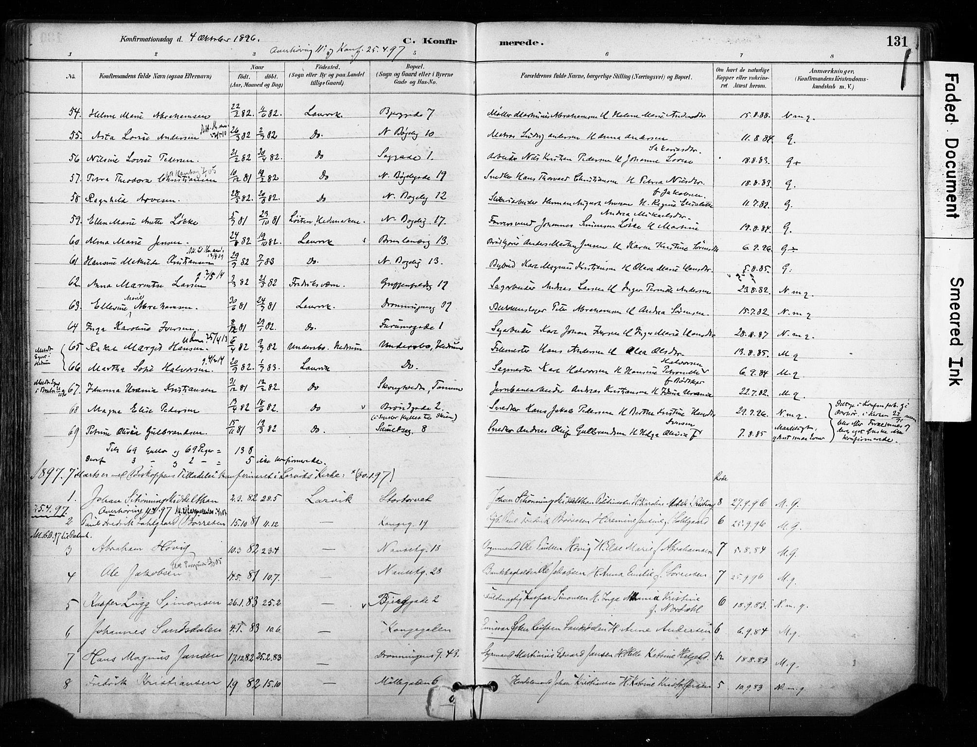 Larvik kirkebøker, AV/SAKO-A-352/F/Fa/L0008: Ministerialbok nr. I 8, 1884-1902, s. 131