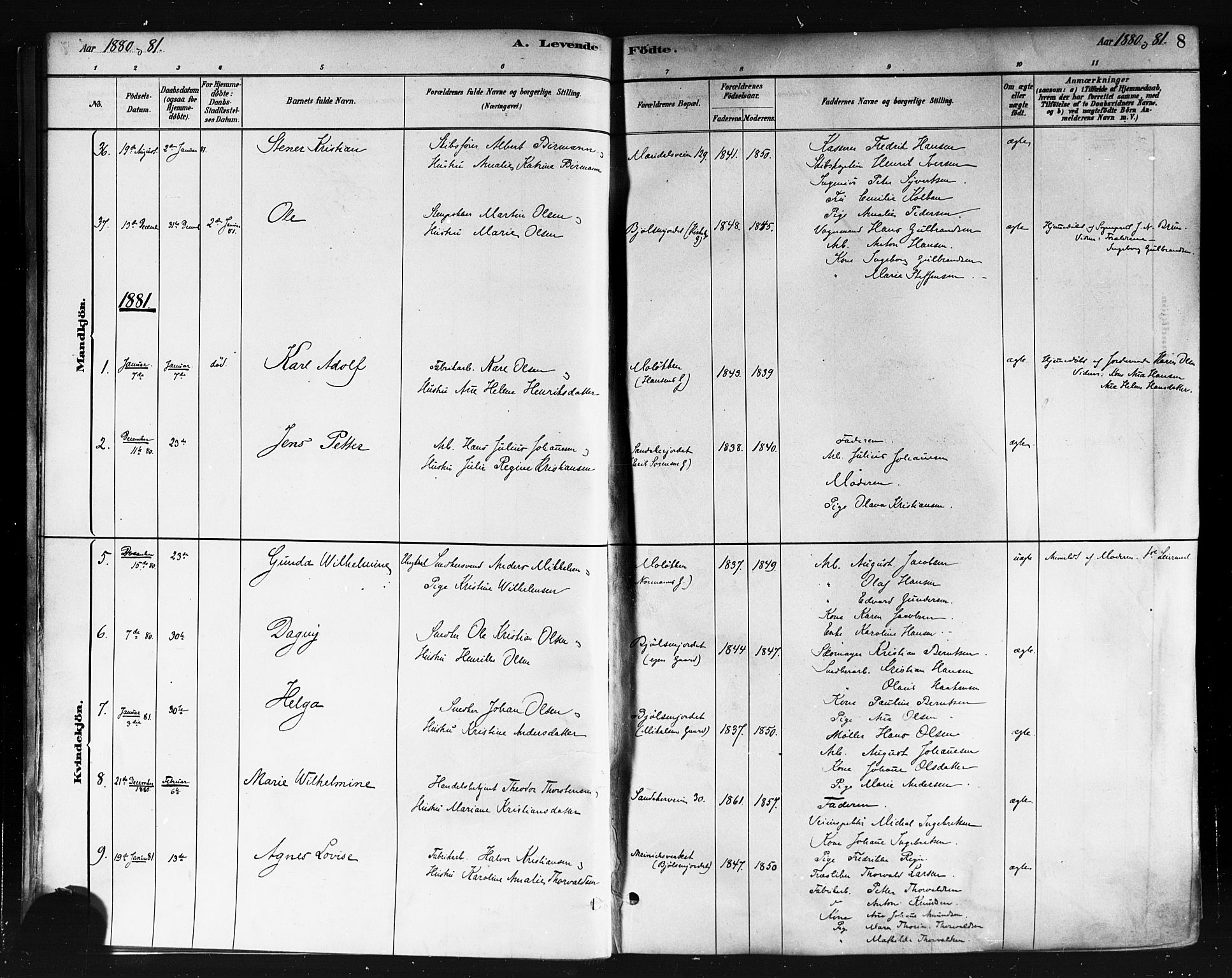 Sagene prestekontor Kirkebøker, AV/SAO-A-10796/F/L0001: Ministerialbok nr. 1, 1880-1893, s. 8