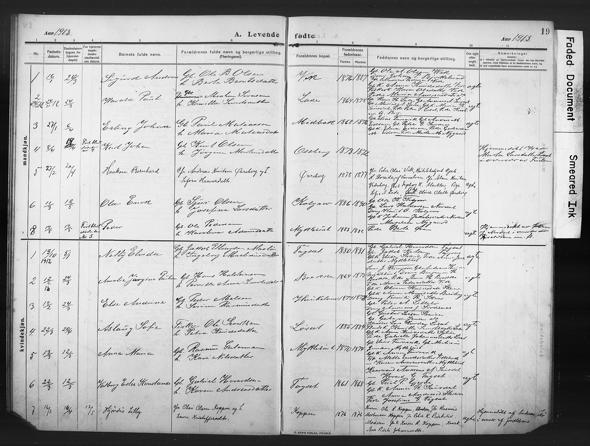 Ministerialprotokoller, klokkerbøker og fødselsregistre - Møre og Romsdal, AV/SAT-A-1454/502/L0028: Klokkerbok nr. 502C02, 1909-1932, s. 19