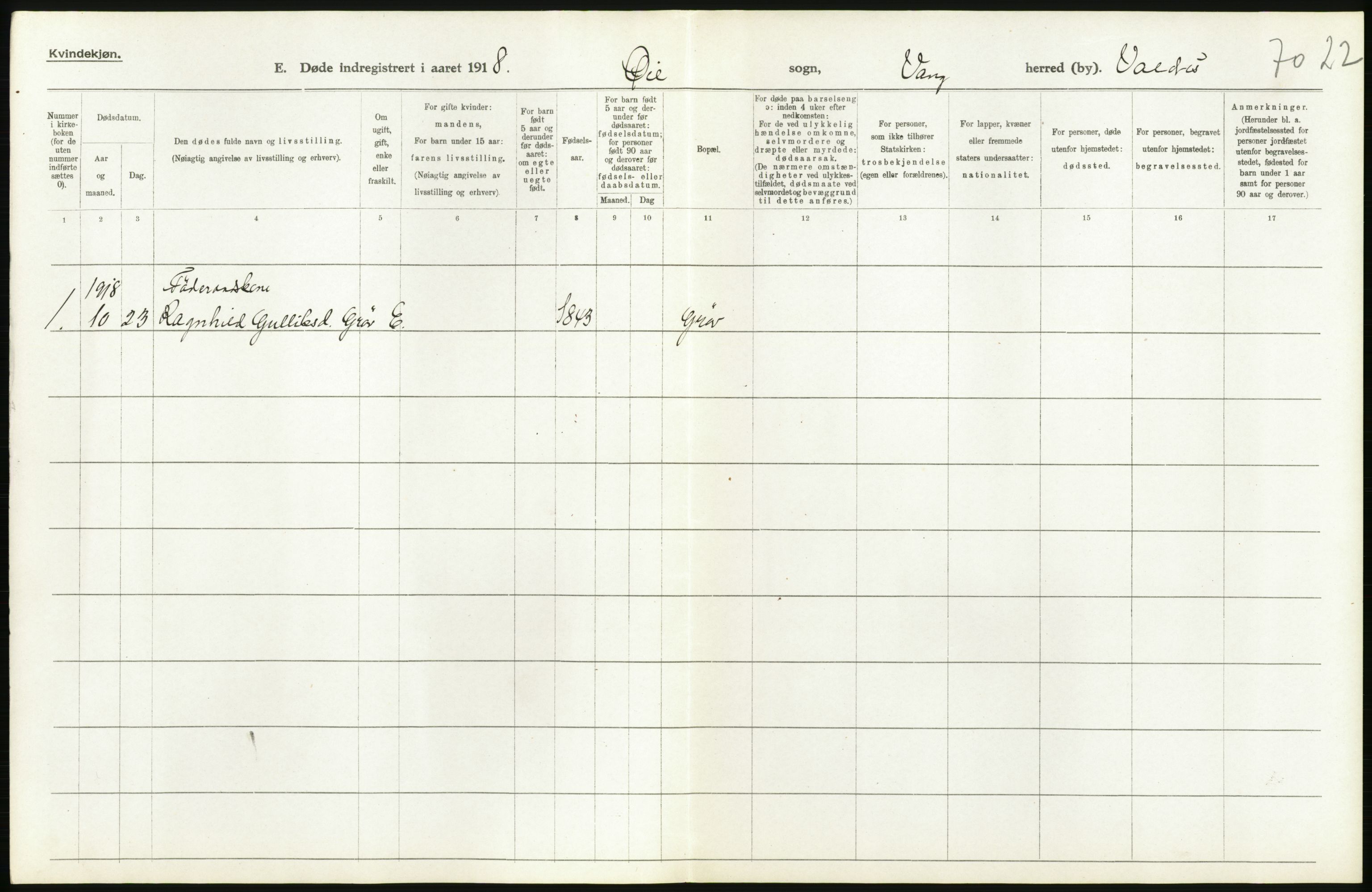 Statistisk sentralbyrå, Sosiodemografiske emner, Befolkning, RA/S-2228/D/Df/Dfb/Dfbh/L0017: Oppland fylke: Døde. Bygder og byer., 1918, s. 330