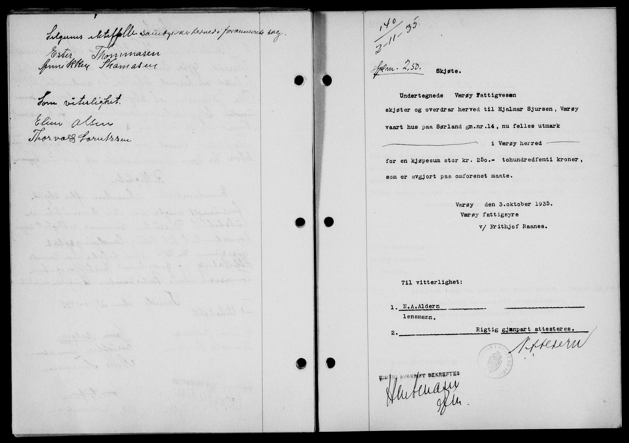 Lofoten sorenskriveri, SAT/A-0017/1/2/2C/L0032b: Pantebok nr. 32b, 1935-1935, Tingl.dato: 15.11.1935