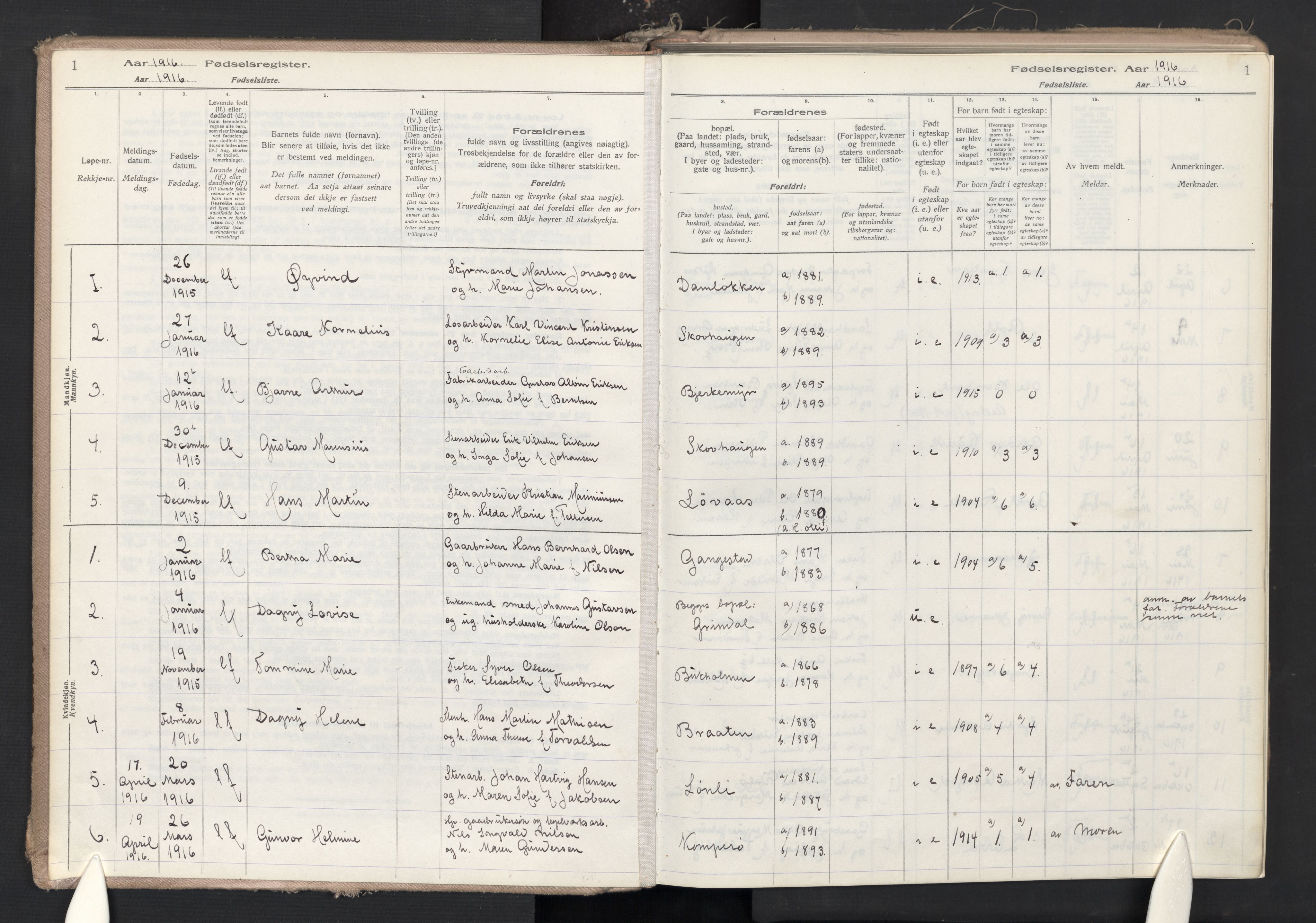 Skjeberg prestekontor Kirkebøker, AV/SAO-A-10923/J/Jb/L0001: Fødselsregister nr. II 1, 1916-1986, s. 1