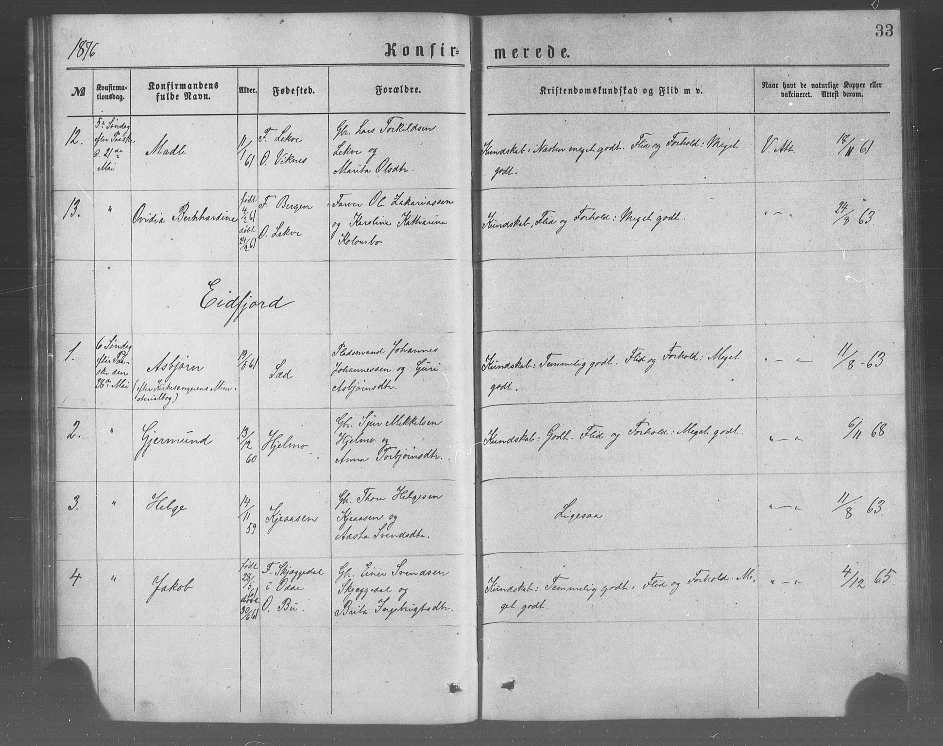 Ulvik sokneprestembete, AV/SAB-A-78801/H/Haa: Ministerialbok nr. A 17, 1873-1891, s. 33