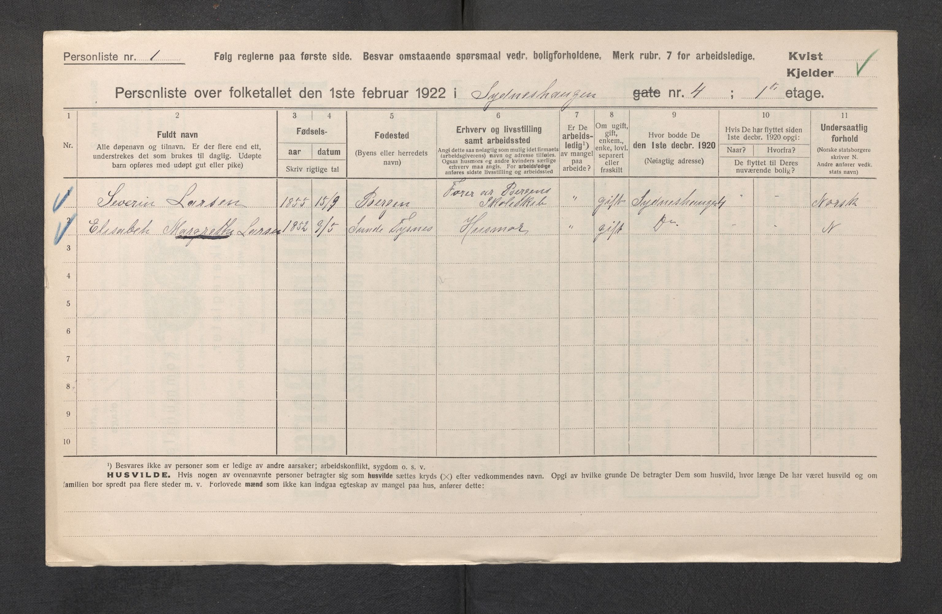 SAB, Kommunal folketelling 1922 for Bergen kjøpstad, 1922, s. 42332