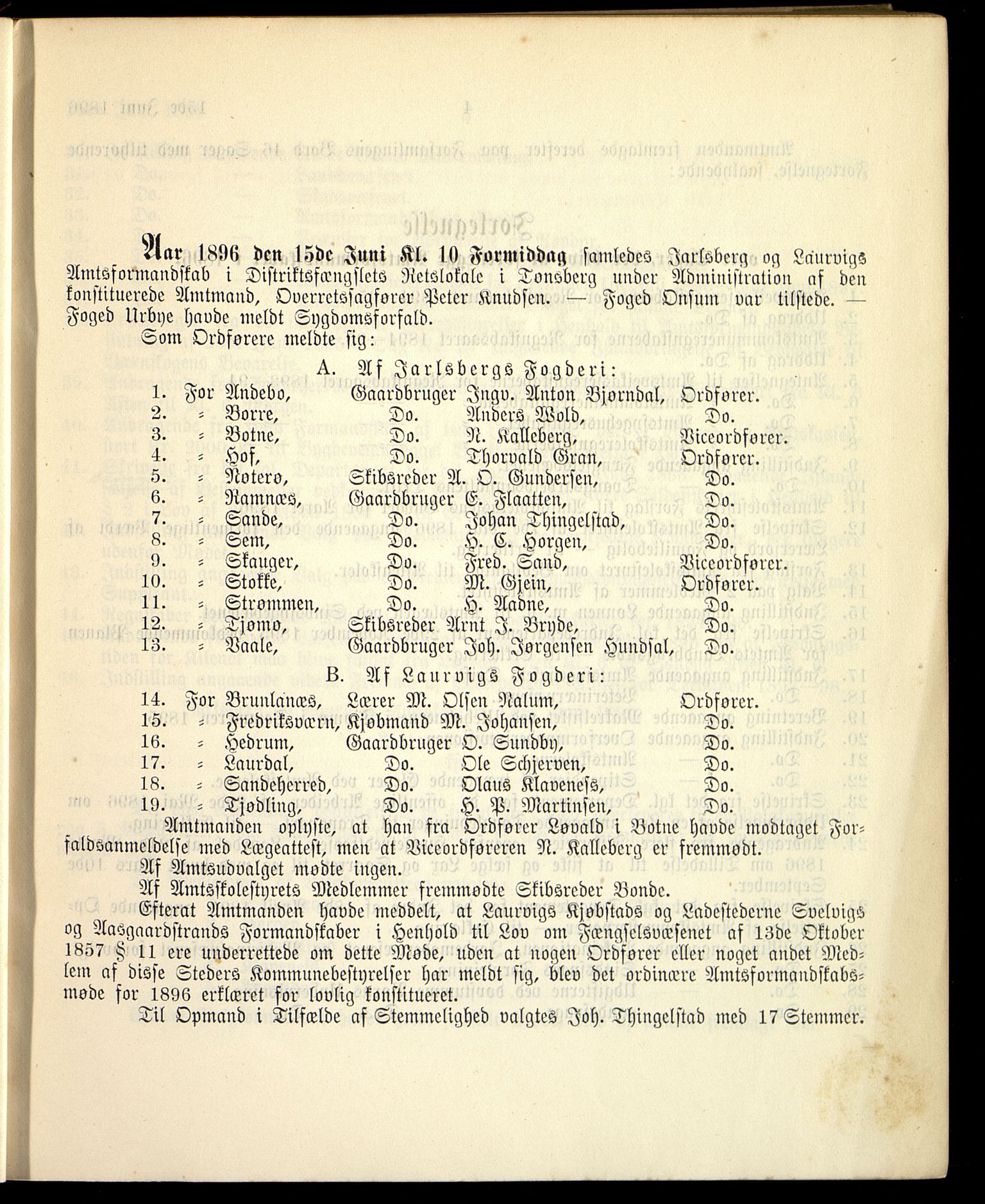 Vestfold fylkeskommune. Fylkestinget, VEMU/A-1315/A/Ab/Abb/L0043: Fylkestingsforhandlinger, 1896