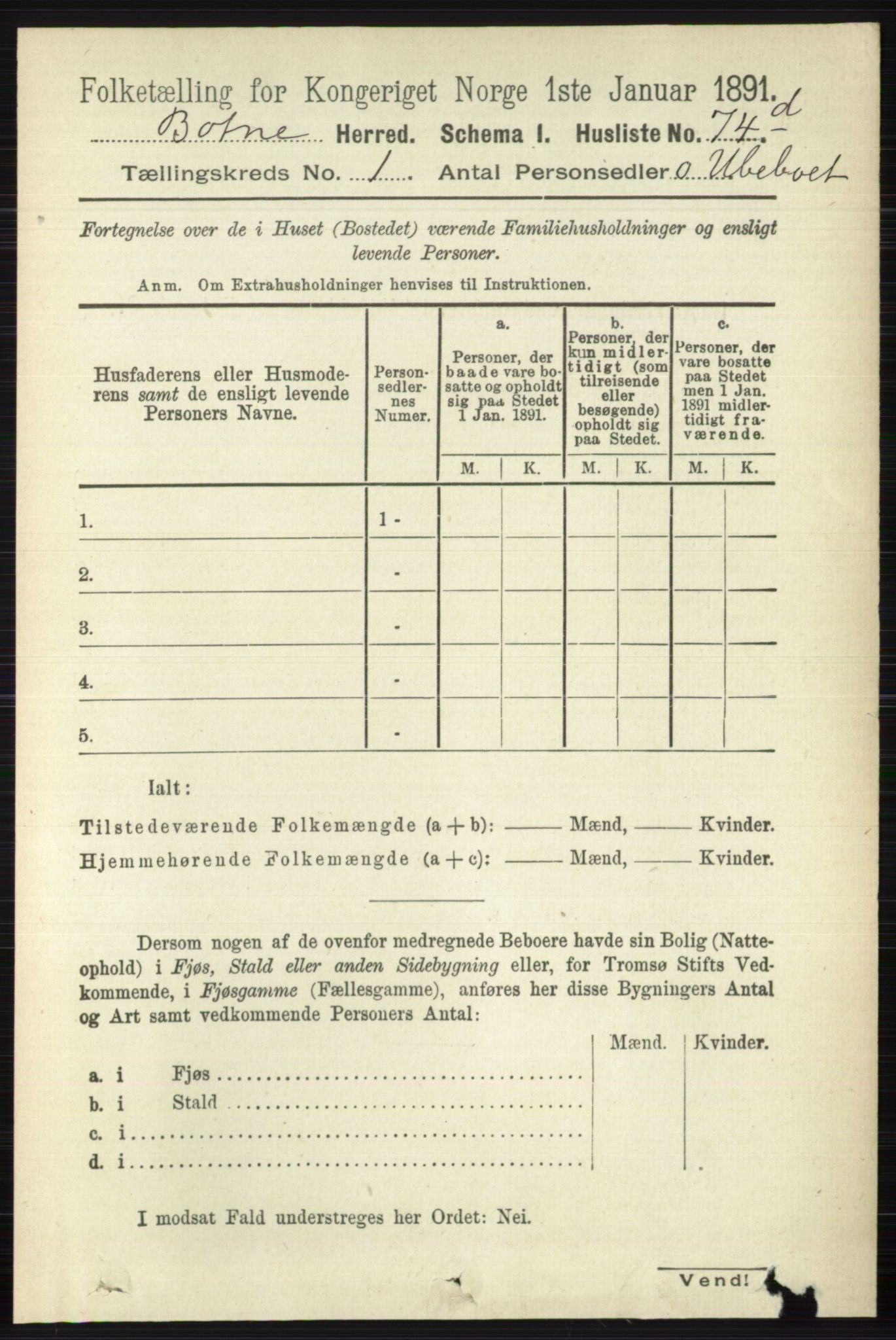 RA, Folketelling 1891 for 0715 Botne herred, 1891, s. 99