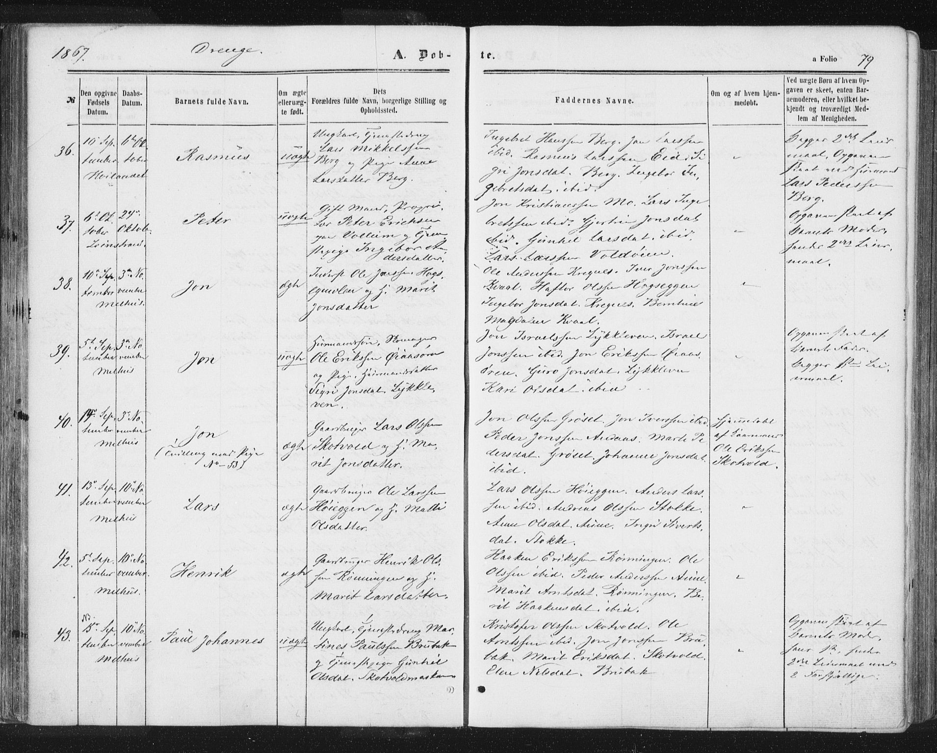 Ministerialprotokoller, klokkerbøker og fødselsregistre - Sør-Trøndelag, SAT/A-1456/691/L1077: Ministerialbok nr. 691A09, 1862-1873, s. 79