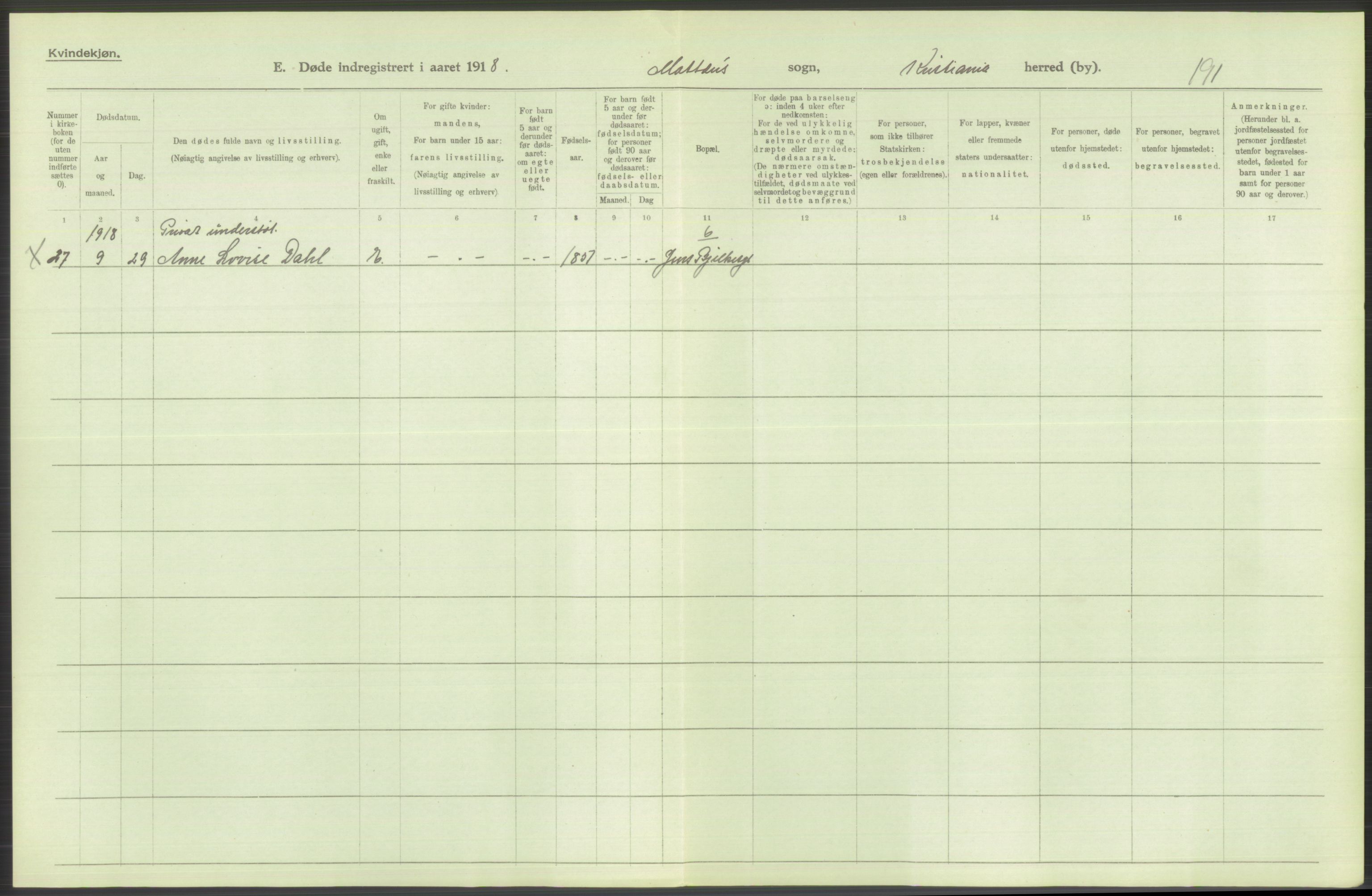 Statistisk sentralbyrå, Sosiodemografiske emner, Befolkning, AV/RA-S-2228/D/Df/Dfb/Dfbh/L0010: Kristiania: Døde, 1918, s. 720