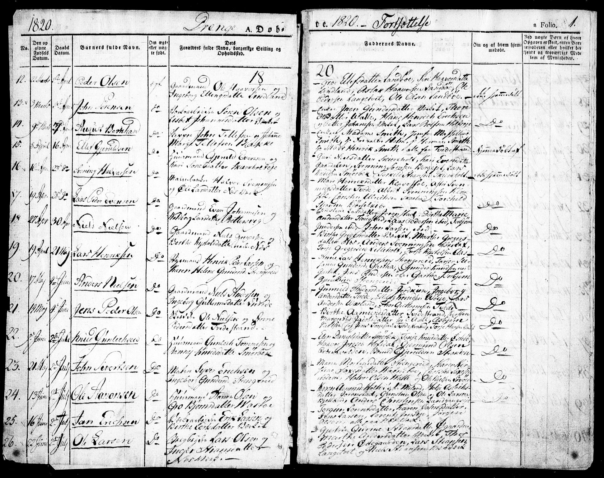 Holt sokneprestkontor, AV/SAK-1111-0021/F/Fa/L0006: Ministerialbok nr. A 6, 1820-1835, s. 1
