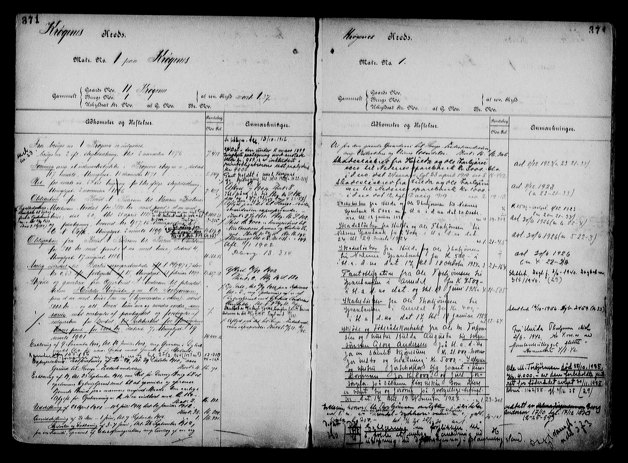 Arendal byfogd, AV/SAK-1222-0001/G/Ga/L0015: Panteregister nr. 13, 1860-1960, s. 371