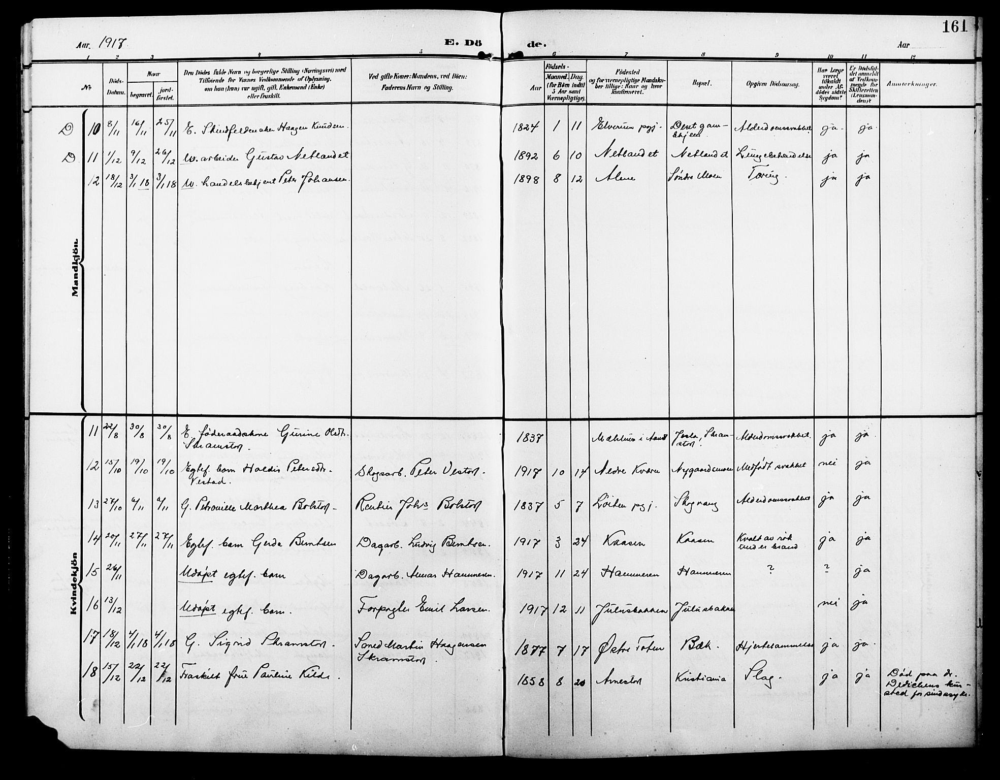 Åmot prestekontor, Hedmark, SAH/PREST-056/H/Ha/Hab/L0004: Klokkerbok nr. 4, 1905-1920, s. 161