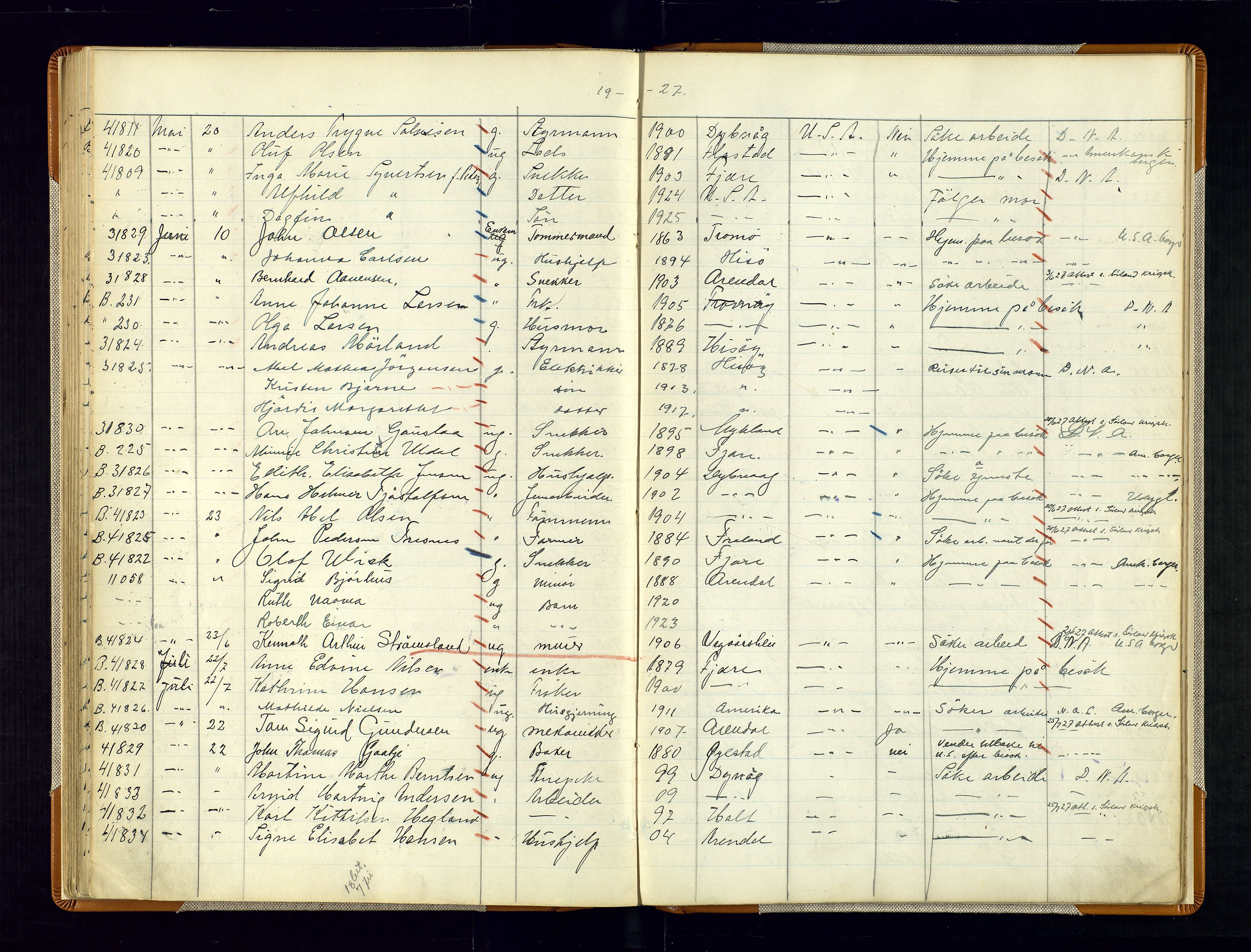 Arendal politikammer - 1, AV/SAK-1243-0001/K/Kb/L0110: Emigrantprotokoll, 1916-1930, s. 106