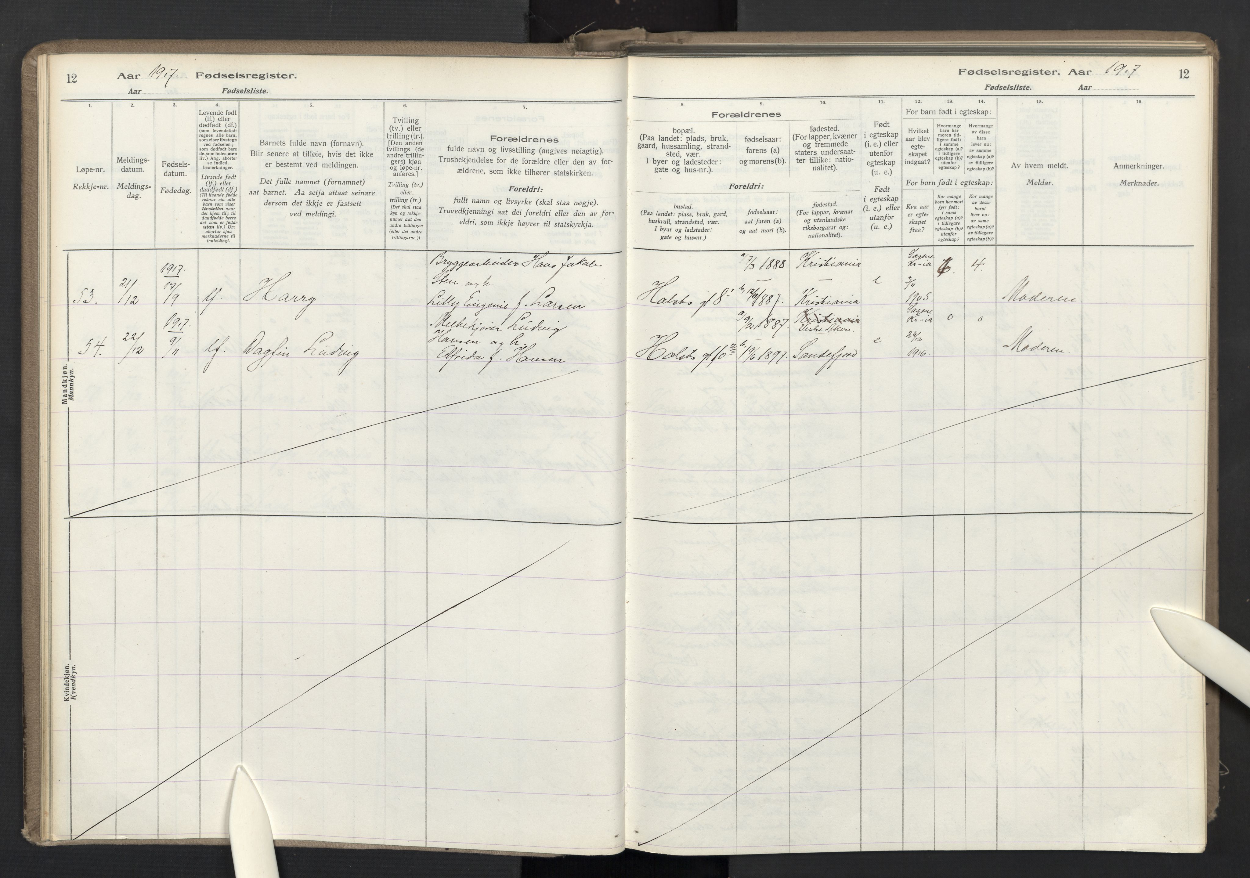 Lilleborg prestekontor Kirkebøker, AV/SAO-A-10343a/J/L0001: Fødselsregister nr. 1, 1917-1944, s. 12