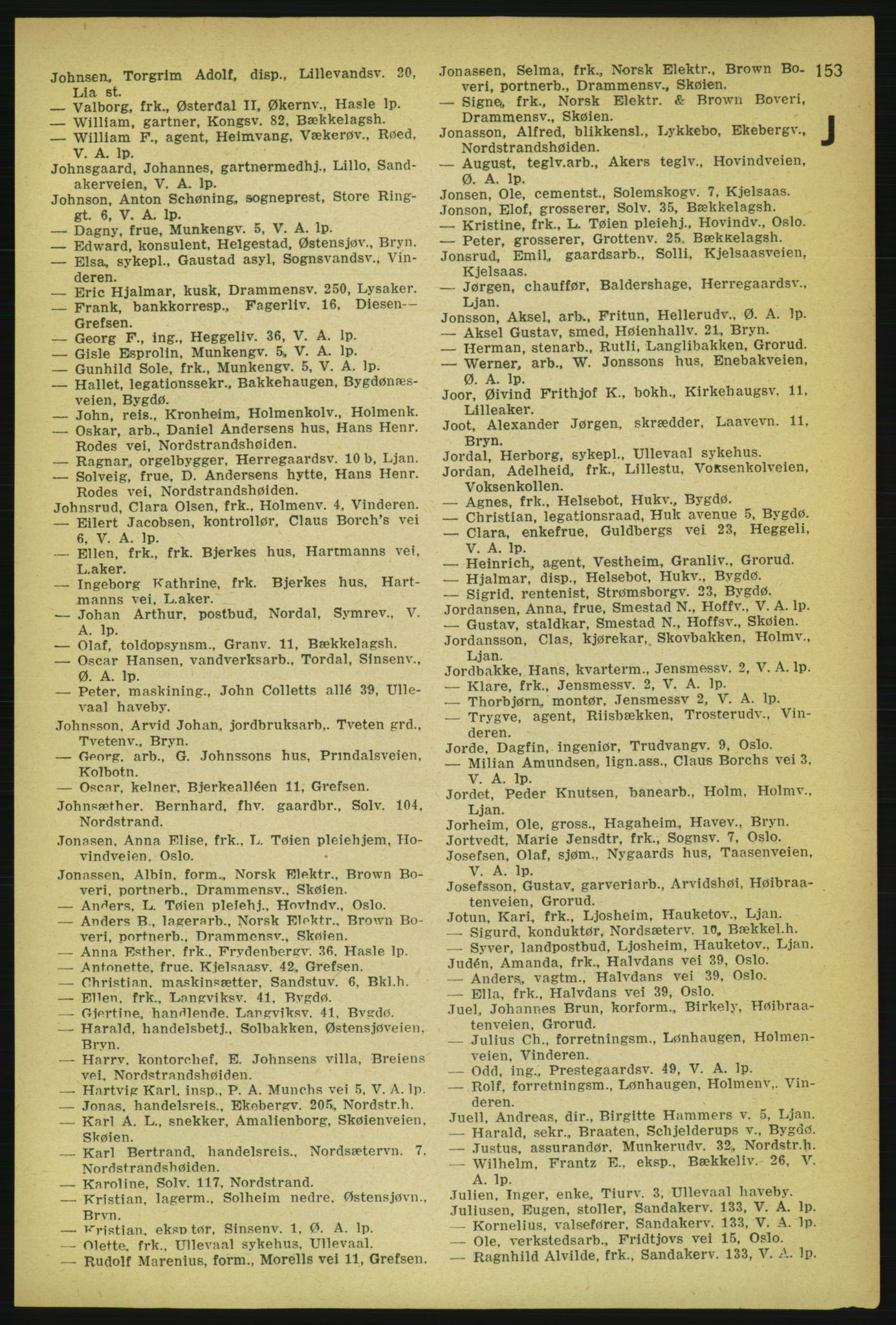 Aker adressebok/adressekalender, PUBL/001/A/004: Aker adressebok, 1929, s. 153