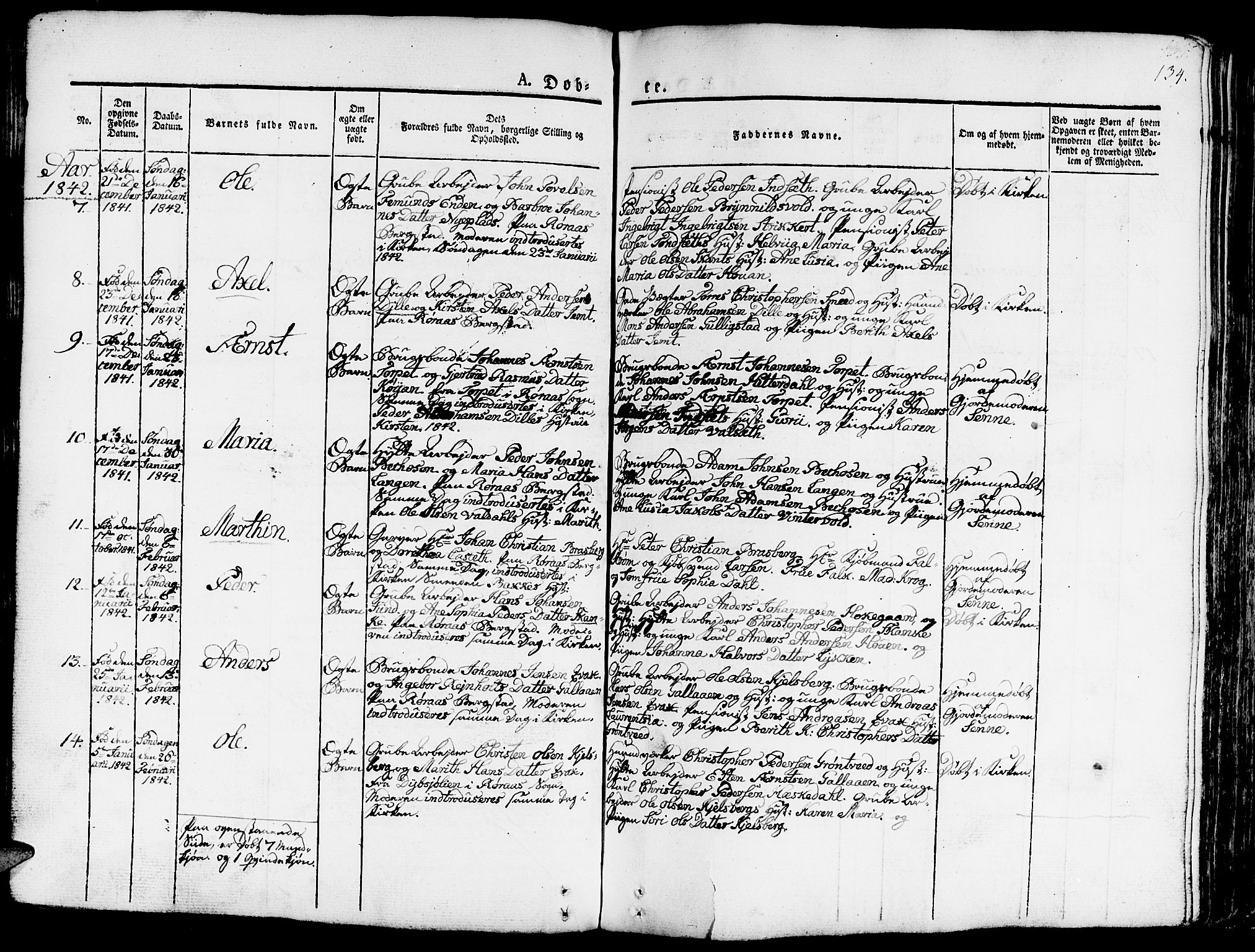 Ministerialprotokoller, klokkerbøker og fødselsregistre - Sør-Trøndelag, SAT/A-1456/681/L0938: Klokkerbok nr. 681C02, 1829-1879, s. 134
