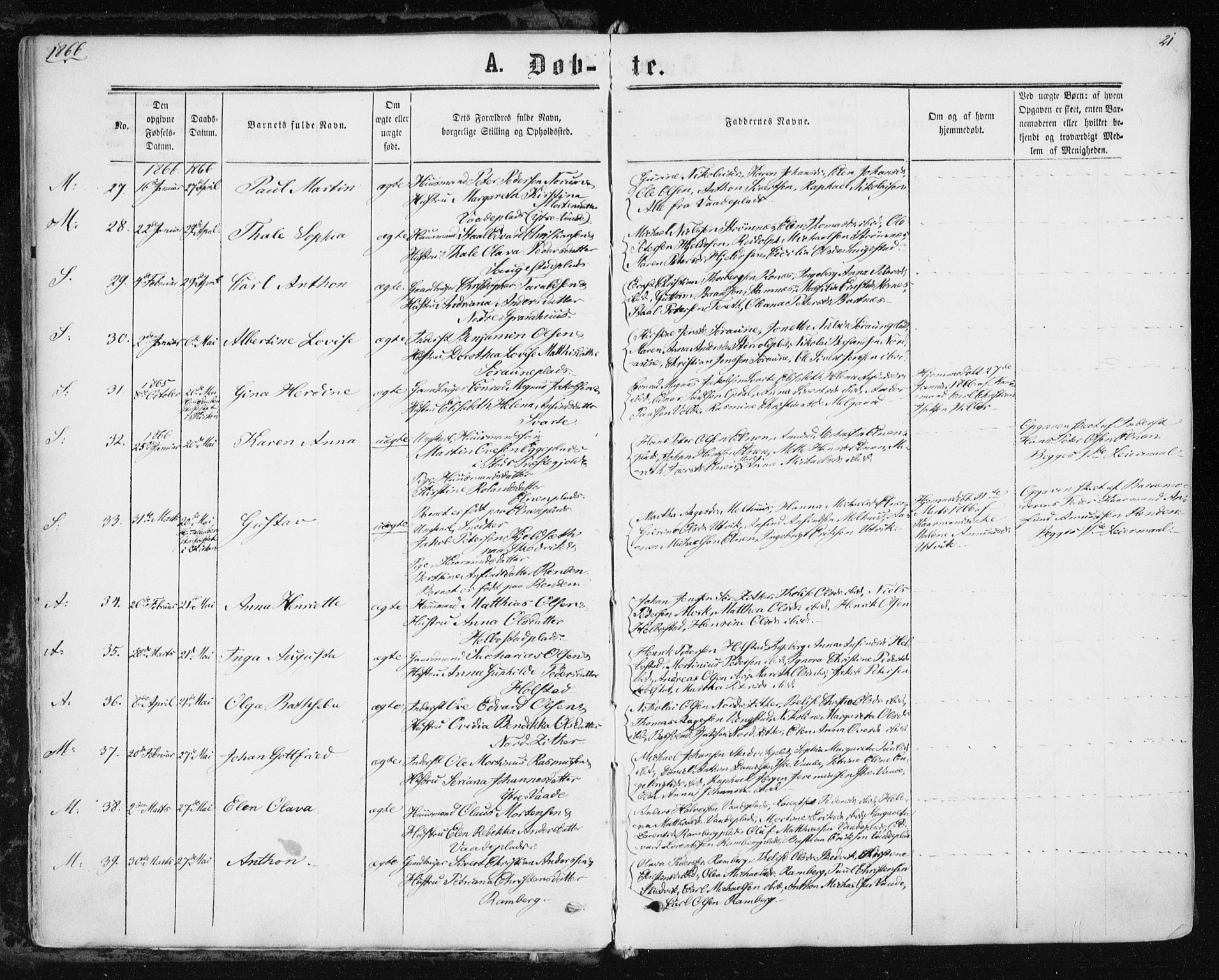 Ministerialprotokoller, klokkerbøker og fødselsregistre - Nord-Trøndelag, AV/SAT-A-1458/741/L0394: Ministerialbok nr. 741A08, 1864-1877, s. 21