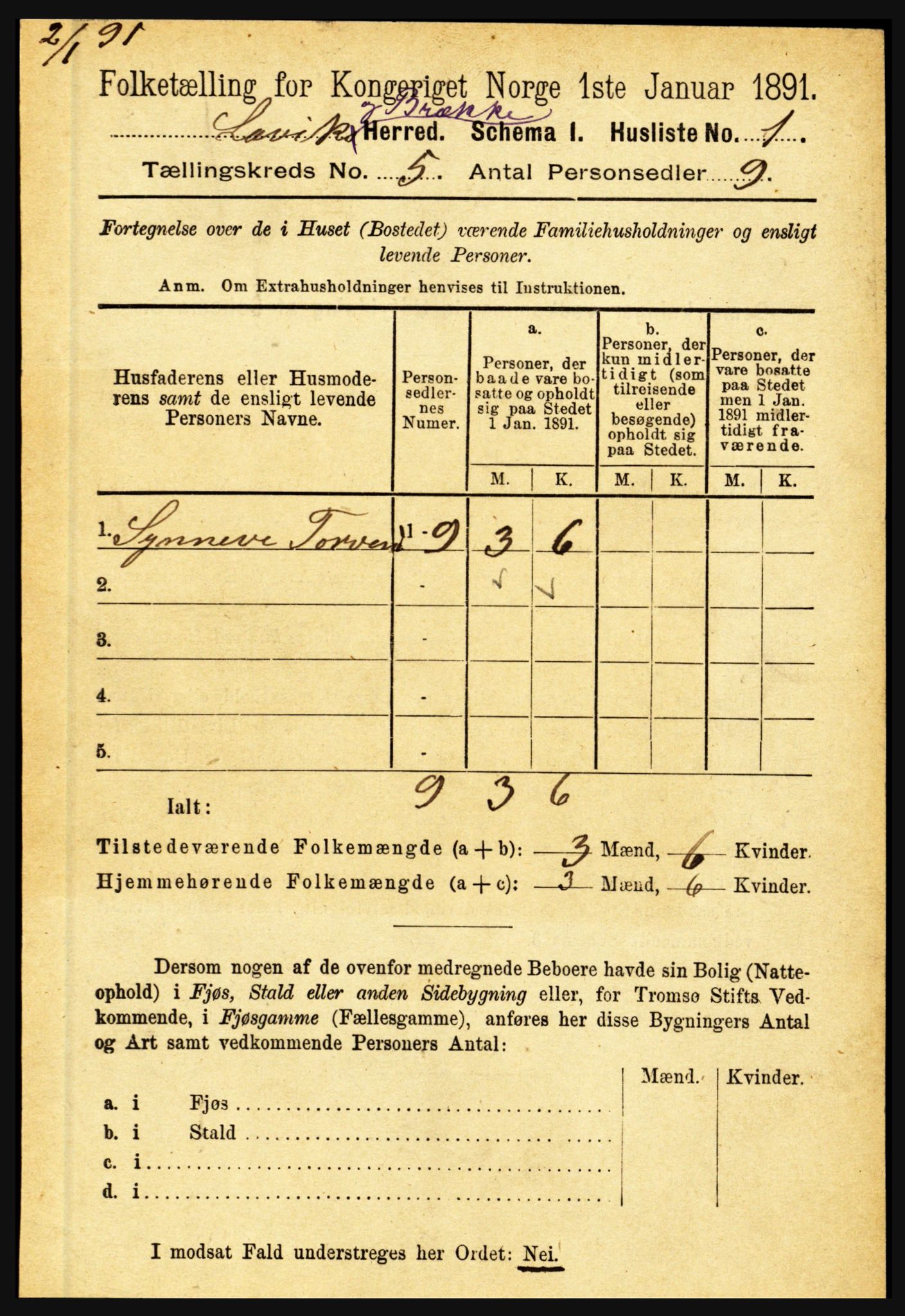 RA, Folketelling 1891 for 1415 Lavik og Brekke herred, 1891, s. 958