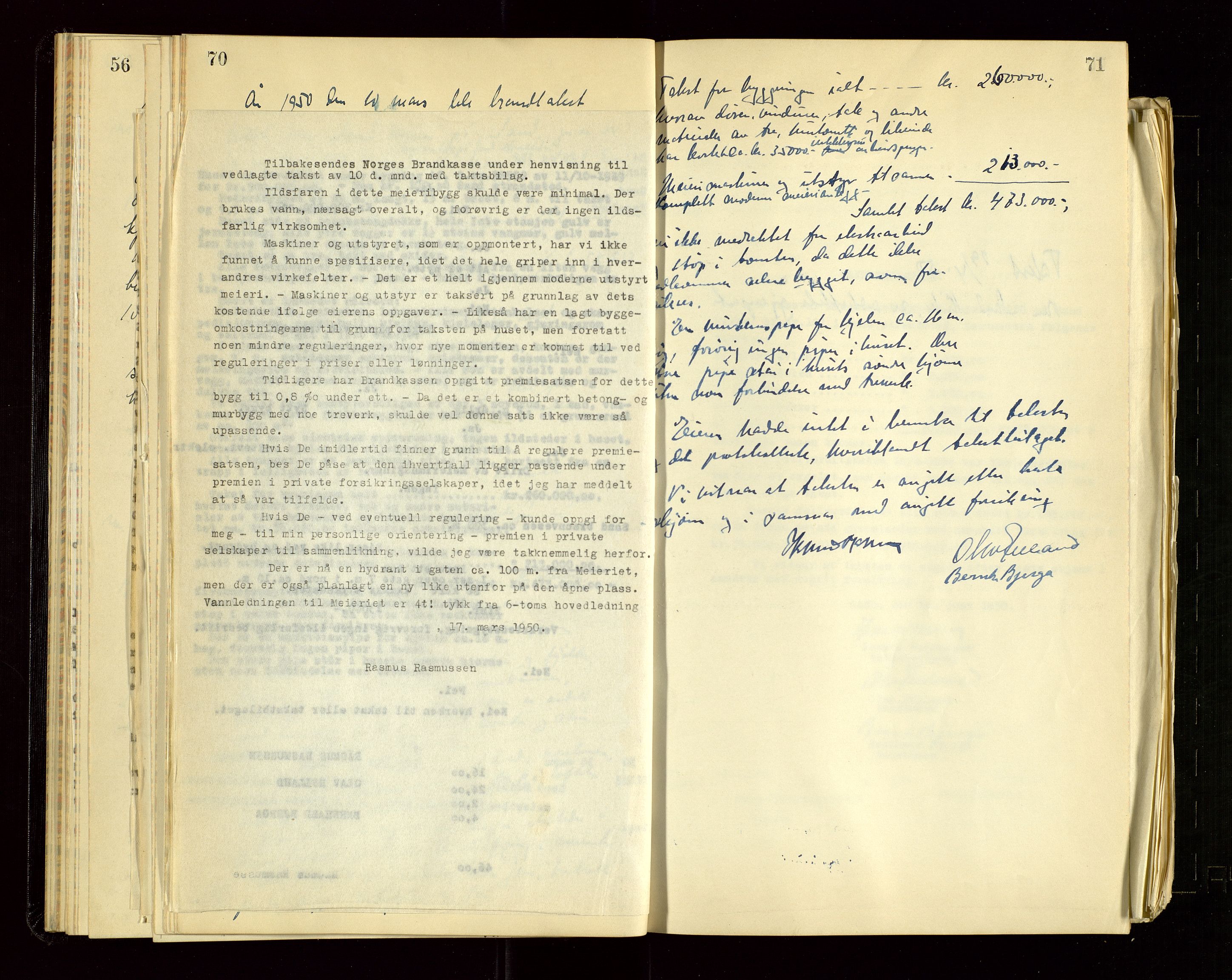 Sand lensmannskontor, AV/SAST-A-100415/Gob/L0004: Branntakstprotokoll, 1937-1955, s. 70-71