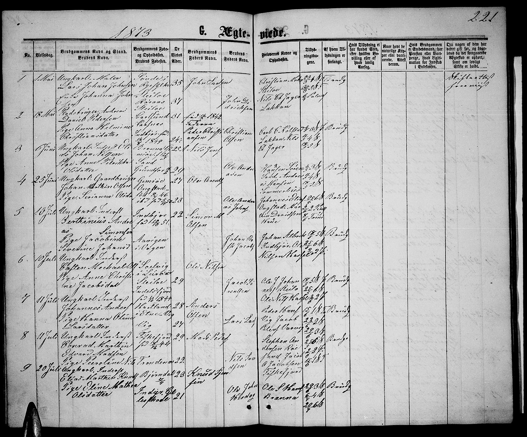 Ministerialprotokoller, klokkerbøker og fødselsregistre - Nordland, SAT/A-1459/888/L1266: Klokkerbok nr. 888C04, 1864-1877, s. 221