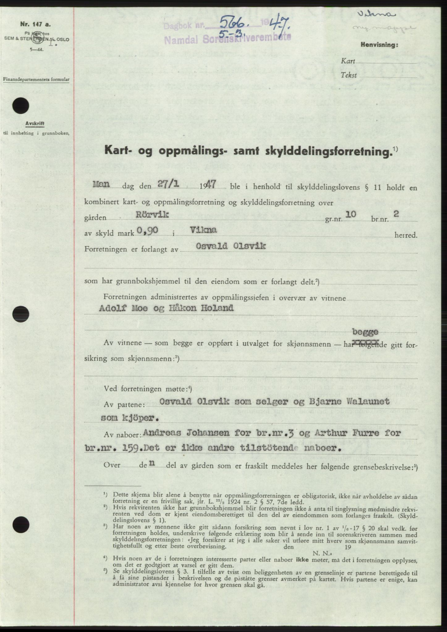 Namdal sorenskriveri, SAT/A-4133/1/2/2C: Pantebok nr. -, 1946-1947, Dagboknr: 566/1947