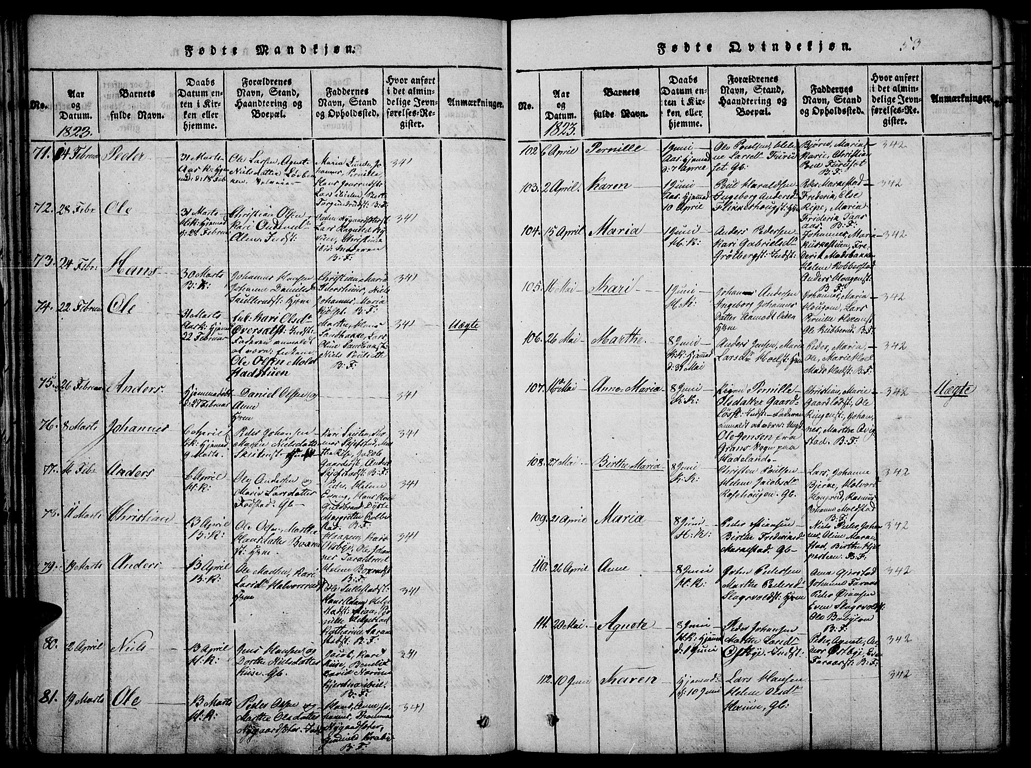 Toten prestekontor, SAH/PREST-102/H/Ha/Haa/L0010: Ministerialbok nr. 10, 1820-1828, s. 53
