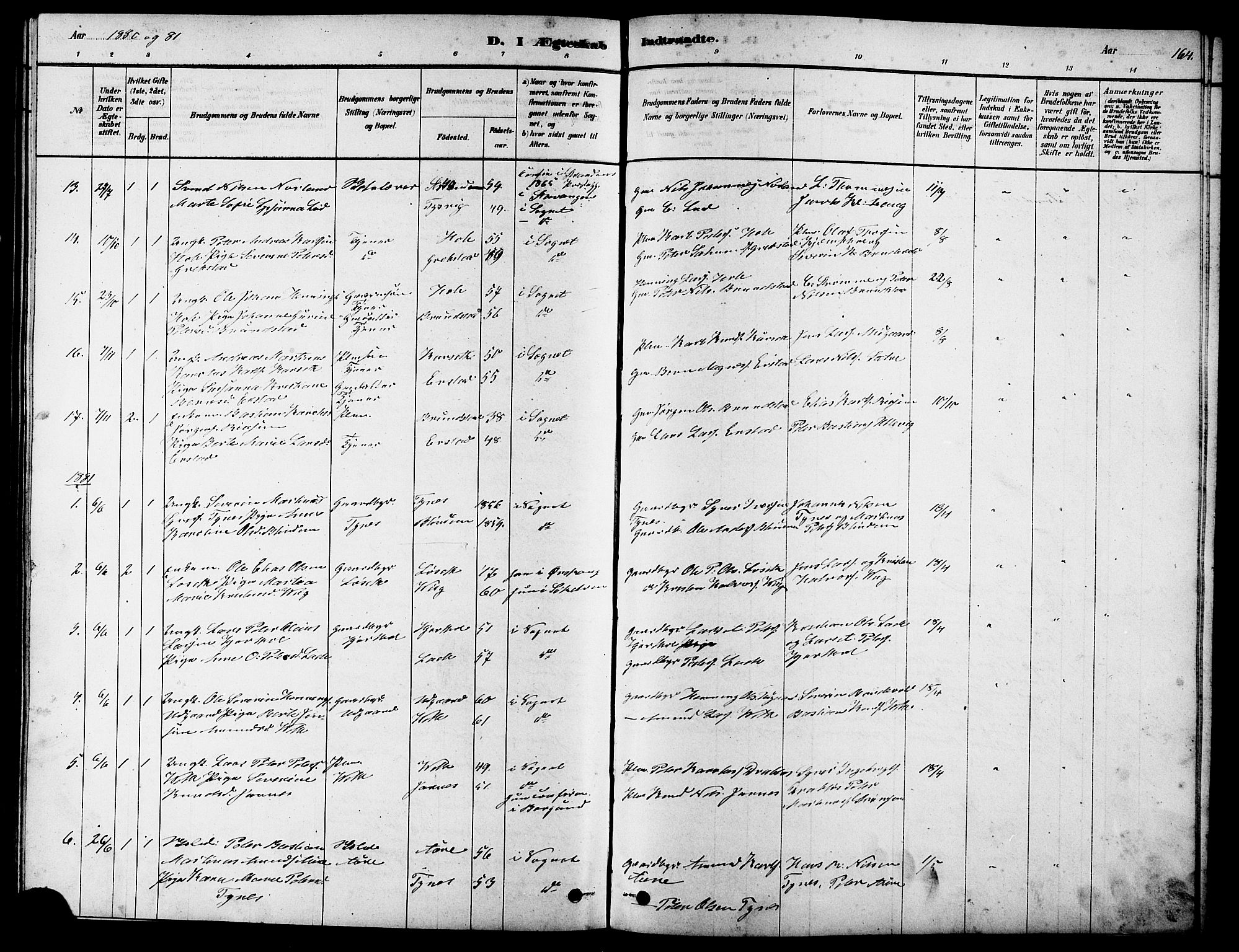 Ministerialprotokoller, klokkerbøker og fødselsregistre - Møre og Romsdal, SAT/A-1454/523/L0339: Klokkerbok nr. 523C02, 1878-1891, s. 164