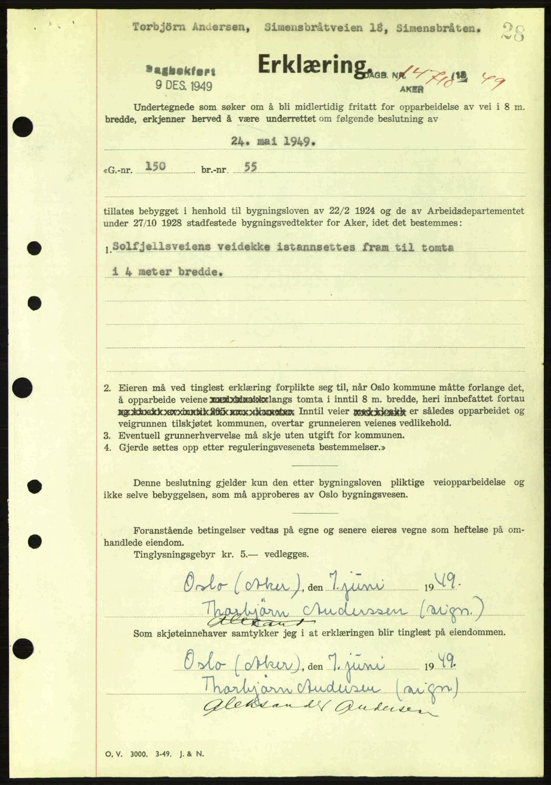 Oslo byskriverembete, AV/SAO-A-10227/G/Gb/Gbd/Gbda/L0017: Pantebok nr. A215, 1949-1950, Dagboknr: 14710/1949