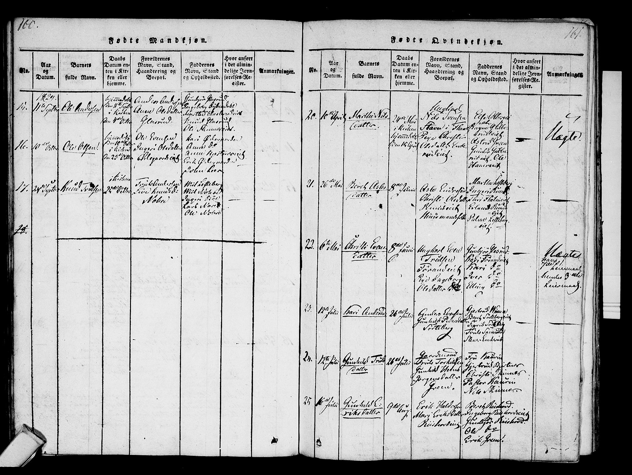 Krødsherad kirkebøker, AV/SAKO-A-19/F/Fa/L0001: Ministerialbok nr. 1, 1815-1829, s. 160-161