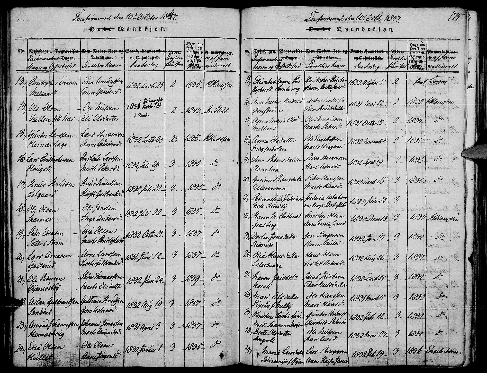 Strøm-Odalen prestekontor, AV/SAH-PREST-028/H/Ha/Haa/L0006: Ministerialbok nr. 6, 1814-1850, s. 175