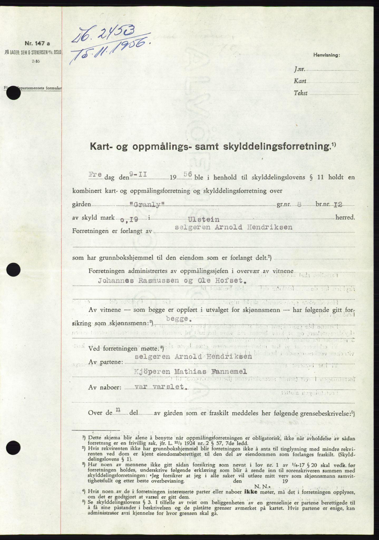 Søre Sunnmøre sorenskriveri, SAT/A-4122/1/2/2C/L0105: Pantebok nr. 31A, 1956-1957, Dagboknr: 2453/1956