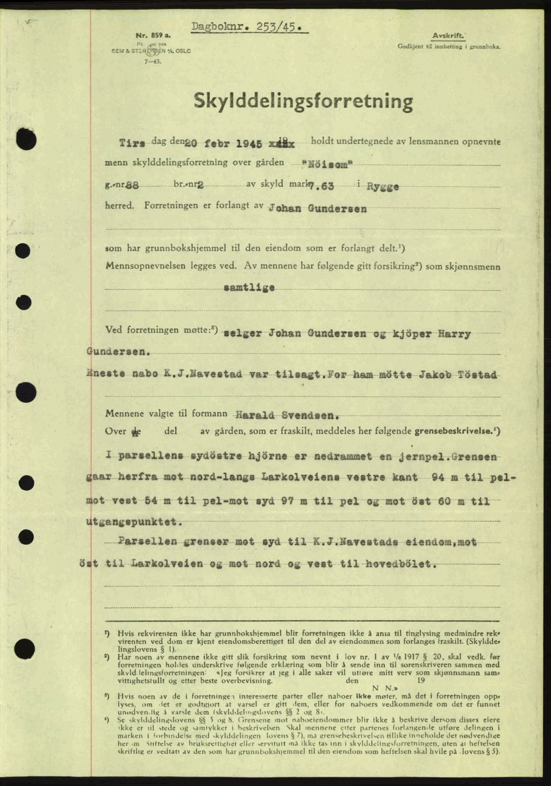Moss sorenskriveri, SAO/A-10168: Pantebok nr. A13, 1944-1945, Dagboknr: 253/1945