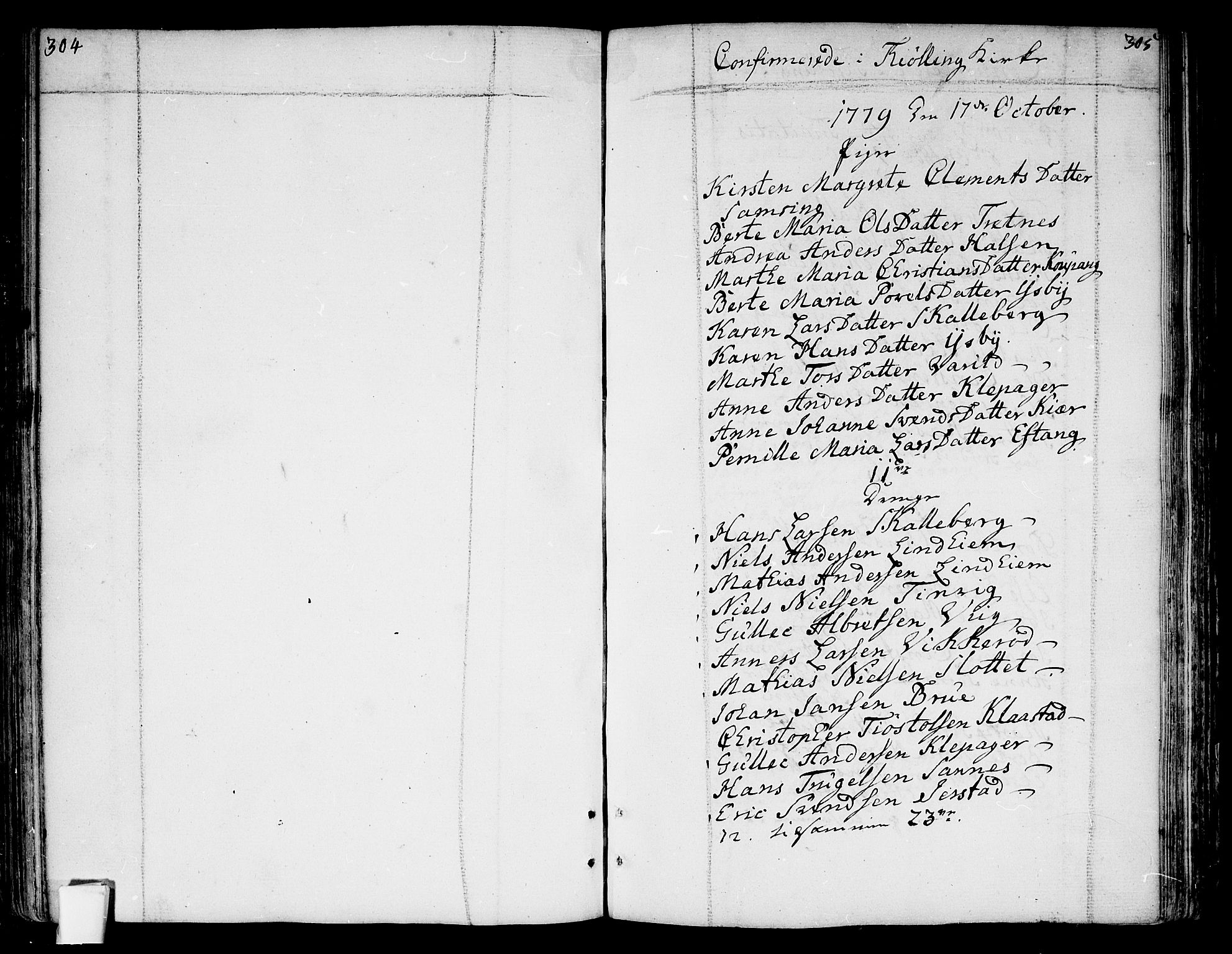 Tjølling kirkebøker, SAKO/A-60/F/Fa/L0004: Ministerialbok nr. 4, 1779-1817, s. 304-305