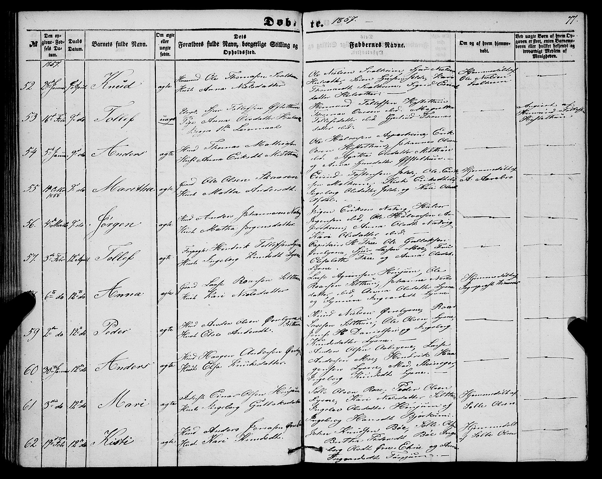 Lærdal sokneprestembete, AV/SAB-A-81201: Ministerialbok nr. A 11, 1850-1866, s. 77