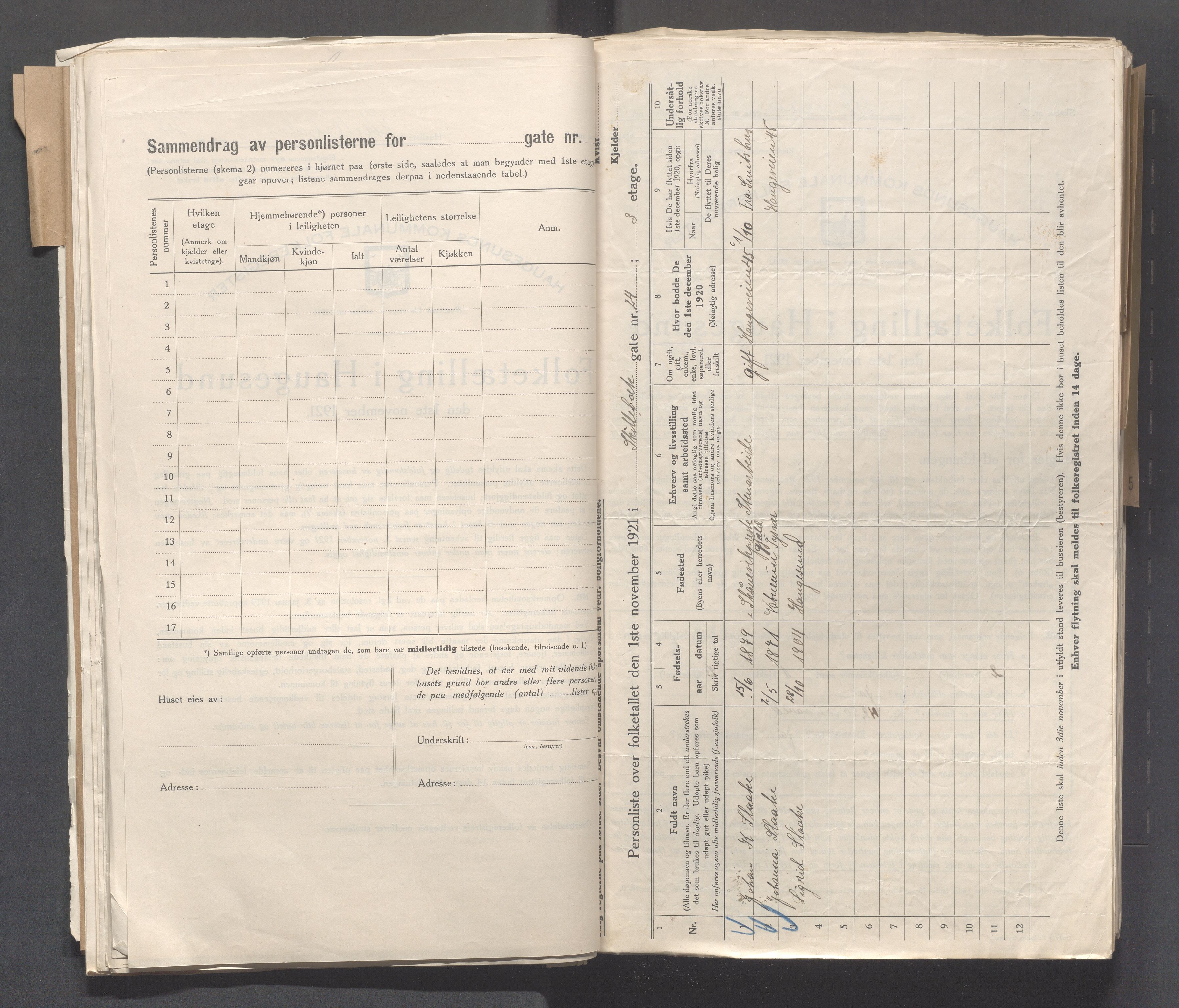 IKAR, Kommunal folketelling 1.11.1921 for Haugesund, 1921, s. 3933