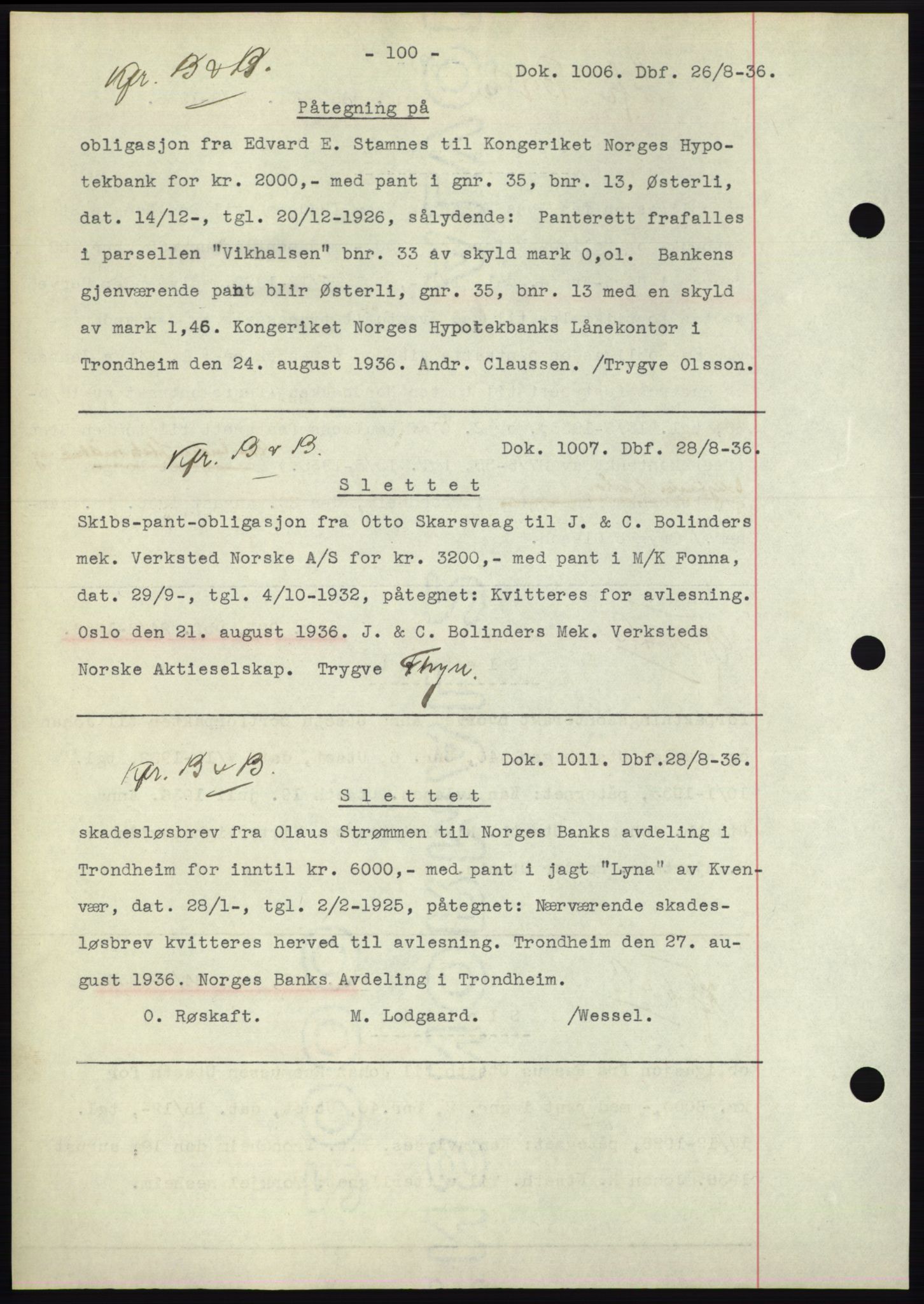 Hitra sorenskriveri, AV/SAT-A-0018/2/2C/2Ca: Pantebok nr. C1, 1936-1945, Dagboknr: 1006/1936
