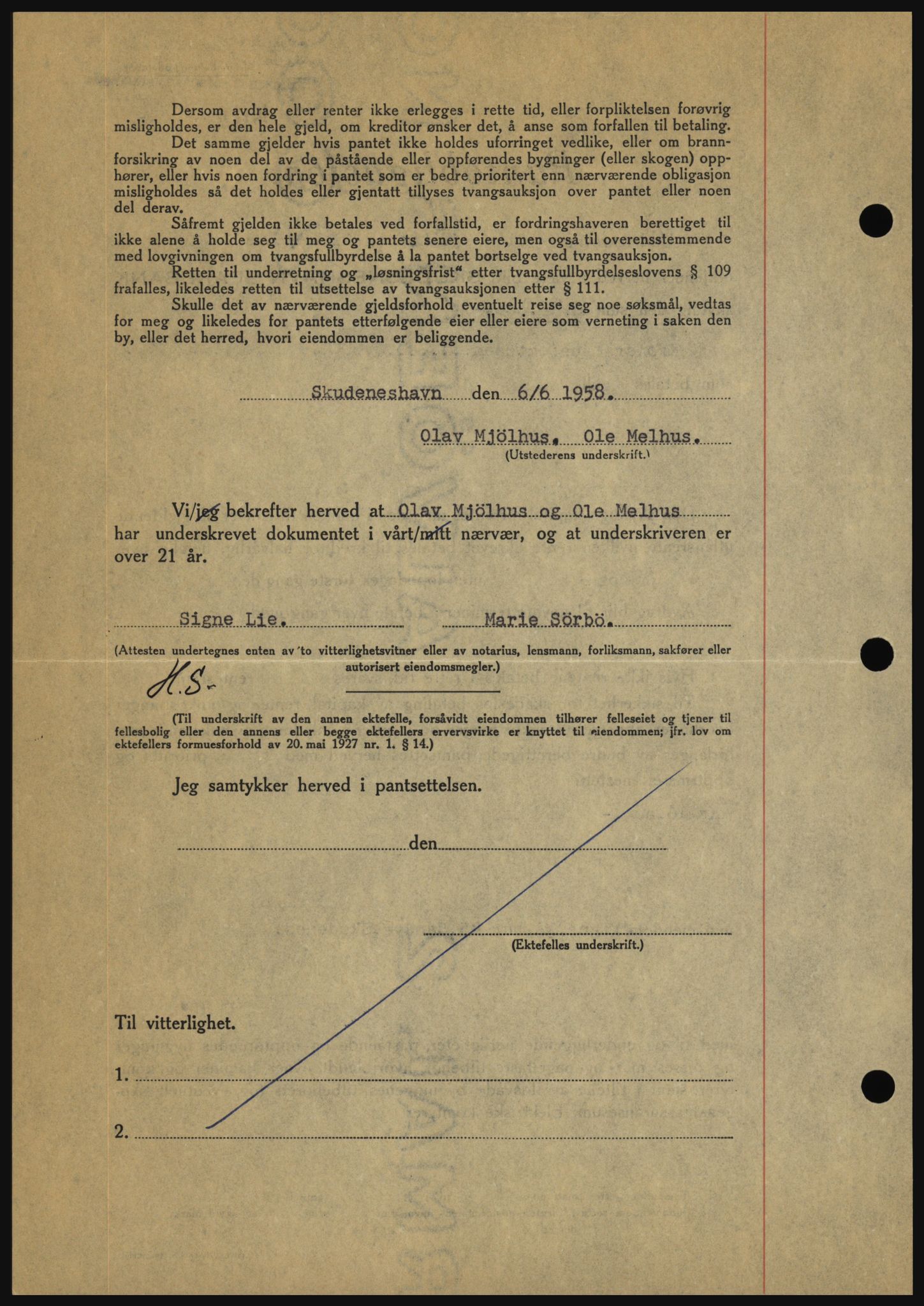 Karmsund sorenskriveri, AV/SAST-A-100311/01/II/IIBBE/L0041: Pantebok nr. B 87, 1958-1958, Dagboknr: 1288/1958