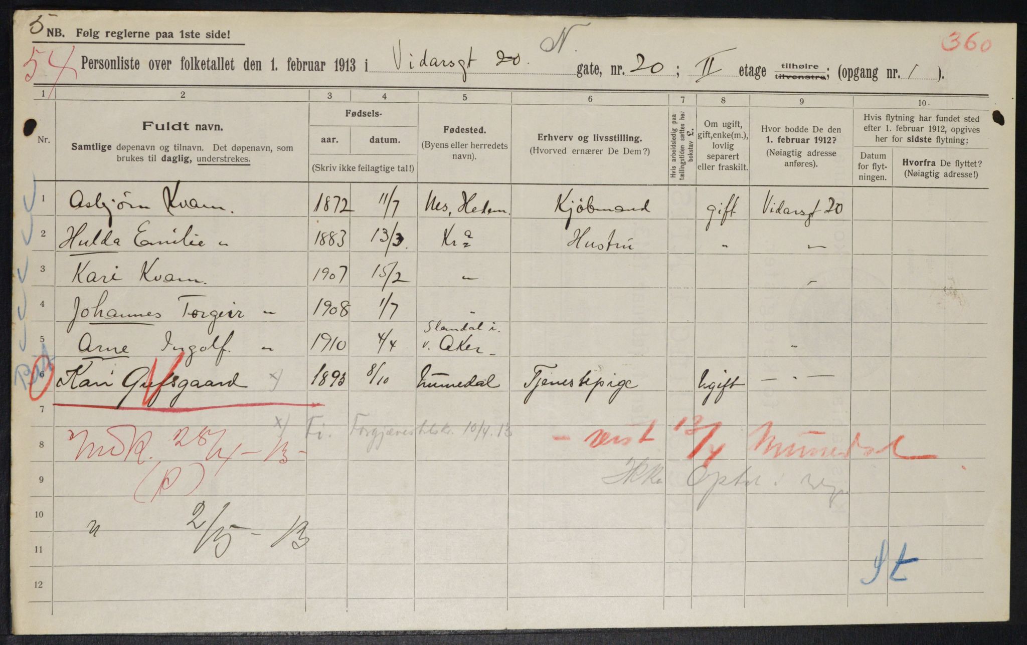 OBA, Kommunal folketelling 1.2.1913 for Kristiania, 1913, s. 123571