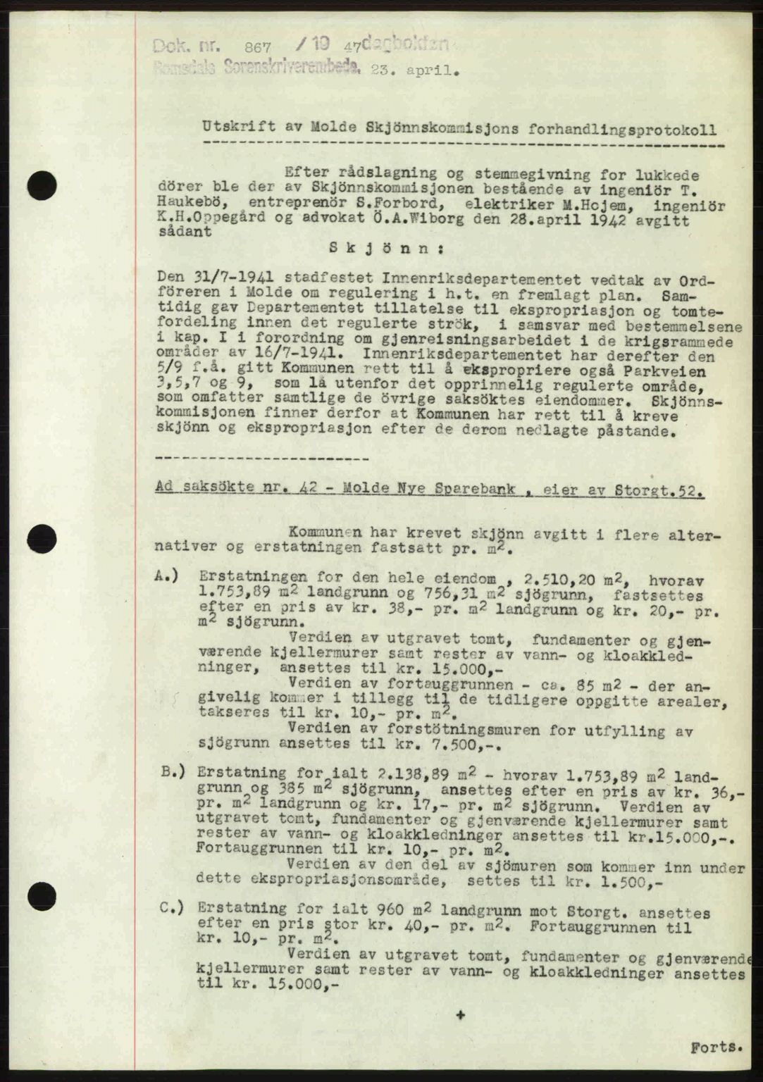 Romsdal sorenskriveri, SAT/A-4149/1/2/2C: Pantebok nr. A22, 1947-1947, Dagboknr: 867/1947