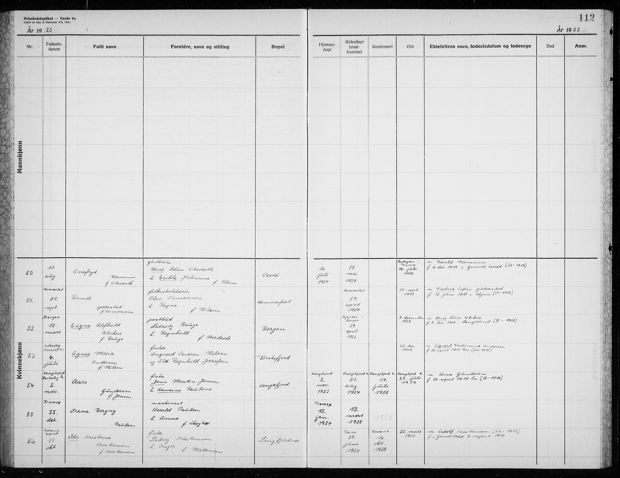 Vardø sokneprestkontor, SATØ/S-1332/H/Hc/L0002kirkerekon: Annen kirkebok nr. 2, 1915-1929, s. 112