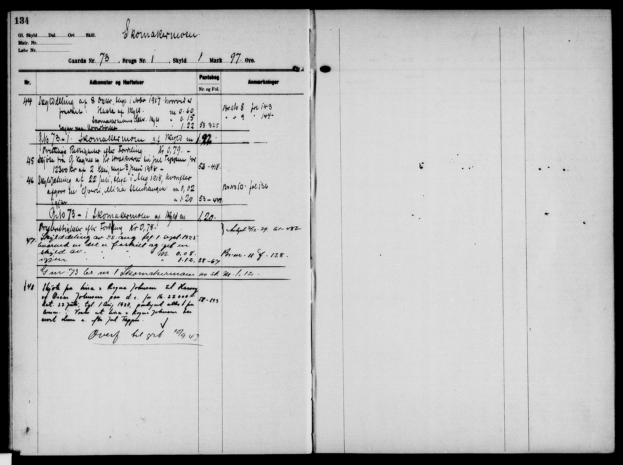 Solør tingrett, AV/SAH-TING-008/H/Ha/Hak/L0006: Panteregister nr. VI, 1900-1935, s. 134