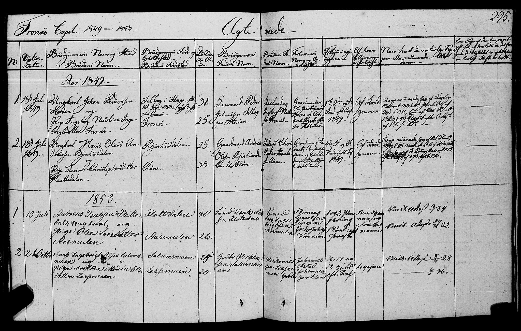 Ministerialprotokoller, klokkerbøker og fødselsregistre - Nord-Trøndelag, SAT/A-1458/762/L0538: Ministerialbok nr. 762A02 /2, 1833-1879, s. 295