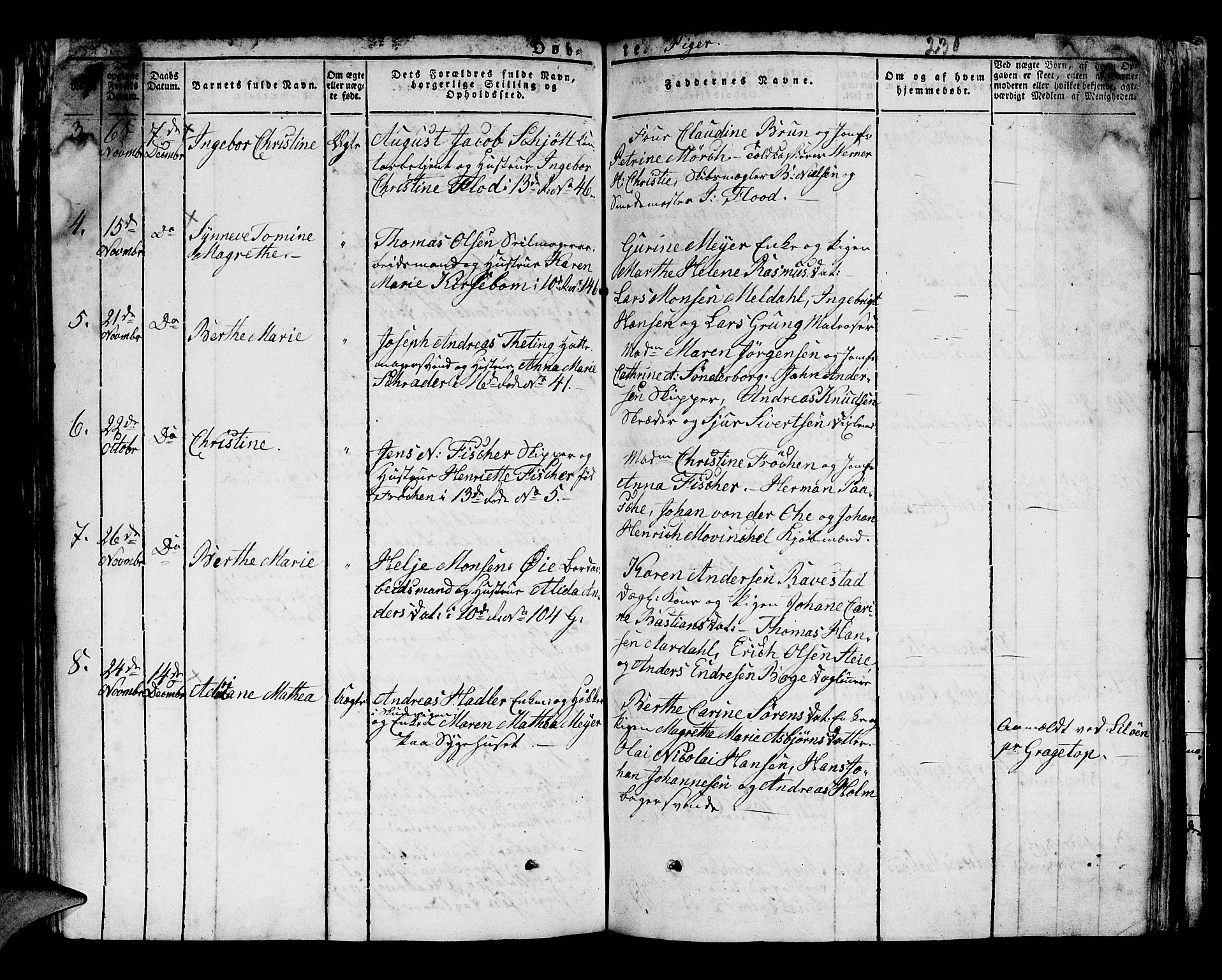 Domkirken sokneprestembete, AV/SAB-A-74801/H/Hab/L0005: Klokkerbok nr. A 5, 1821-1830, s. 230