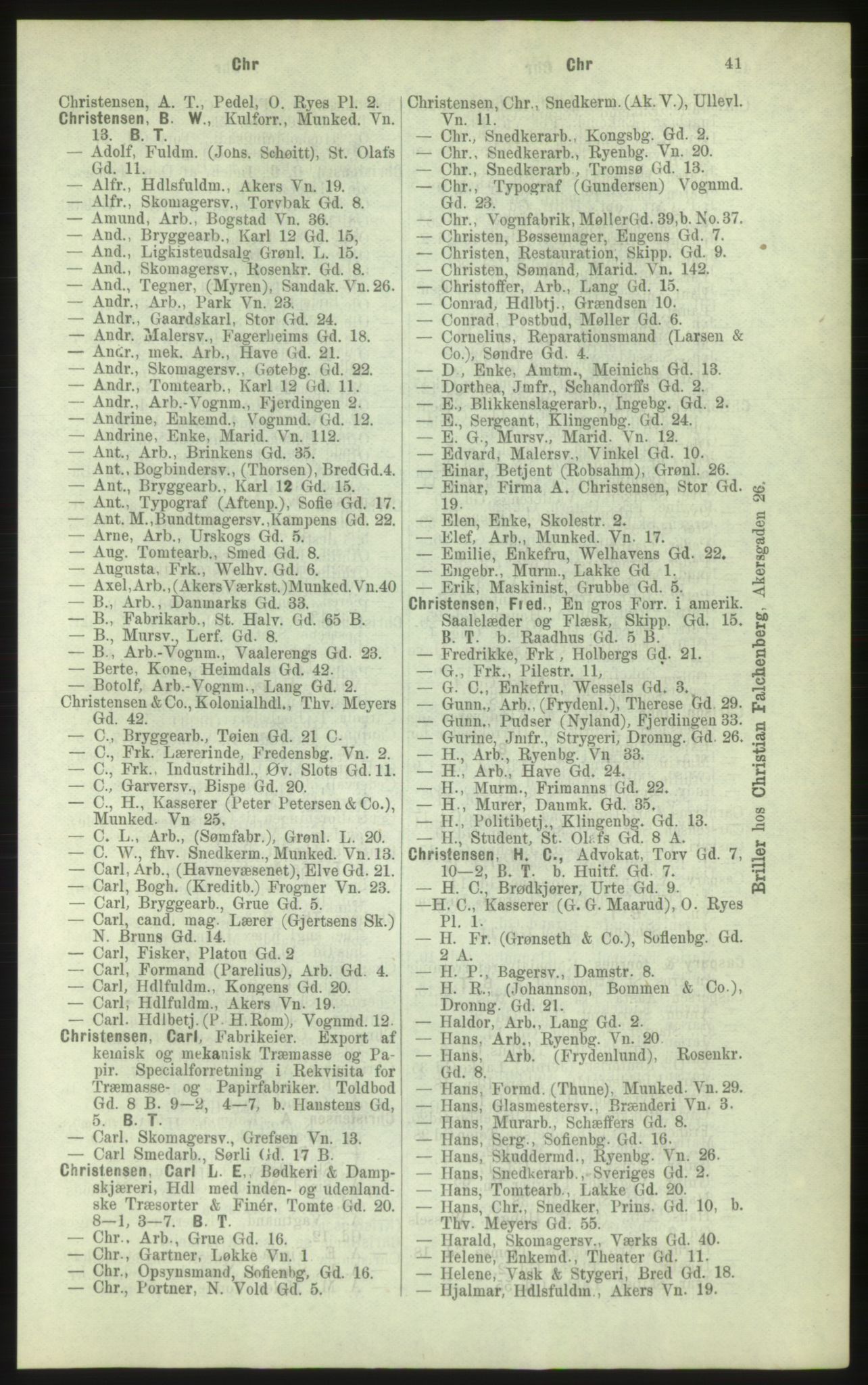 Kristiania/Oslo adressebok, PUBL/-, 1884, s. 41