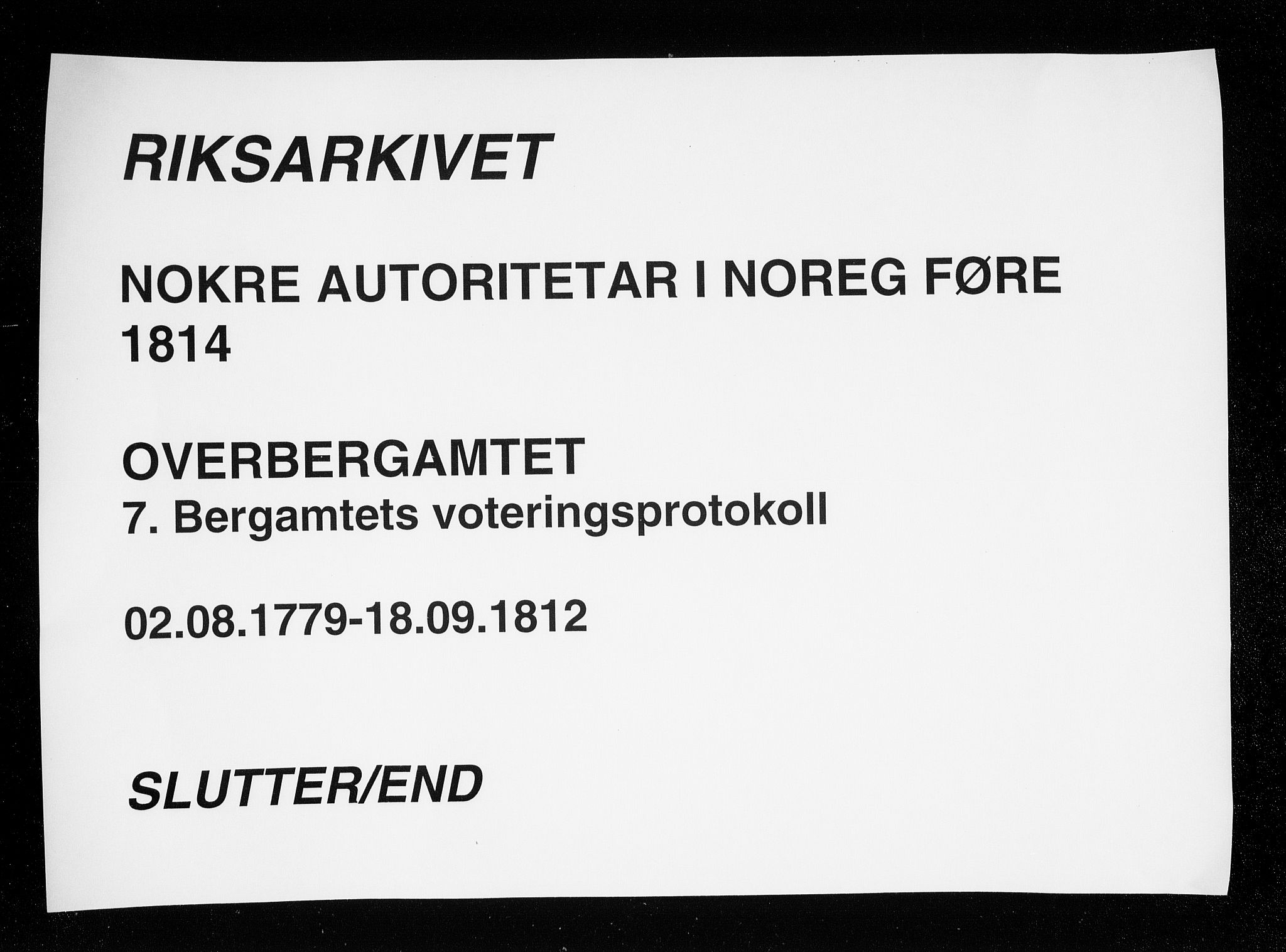 Sønnafjelske bergamt , AV/SAKO-EA-5262/G/Gb/L0001: Voteringsprotokoll, 1779-1812