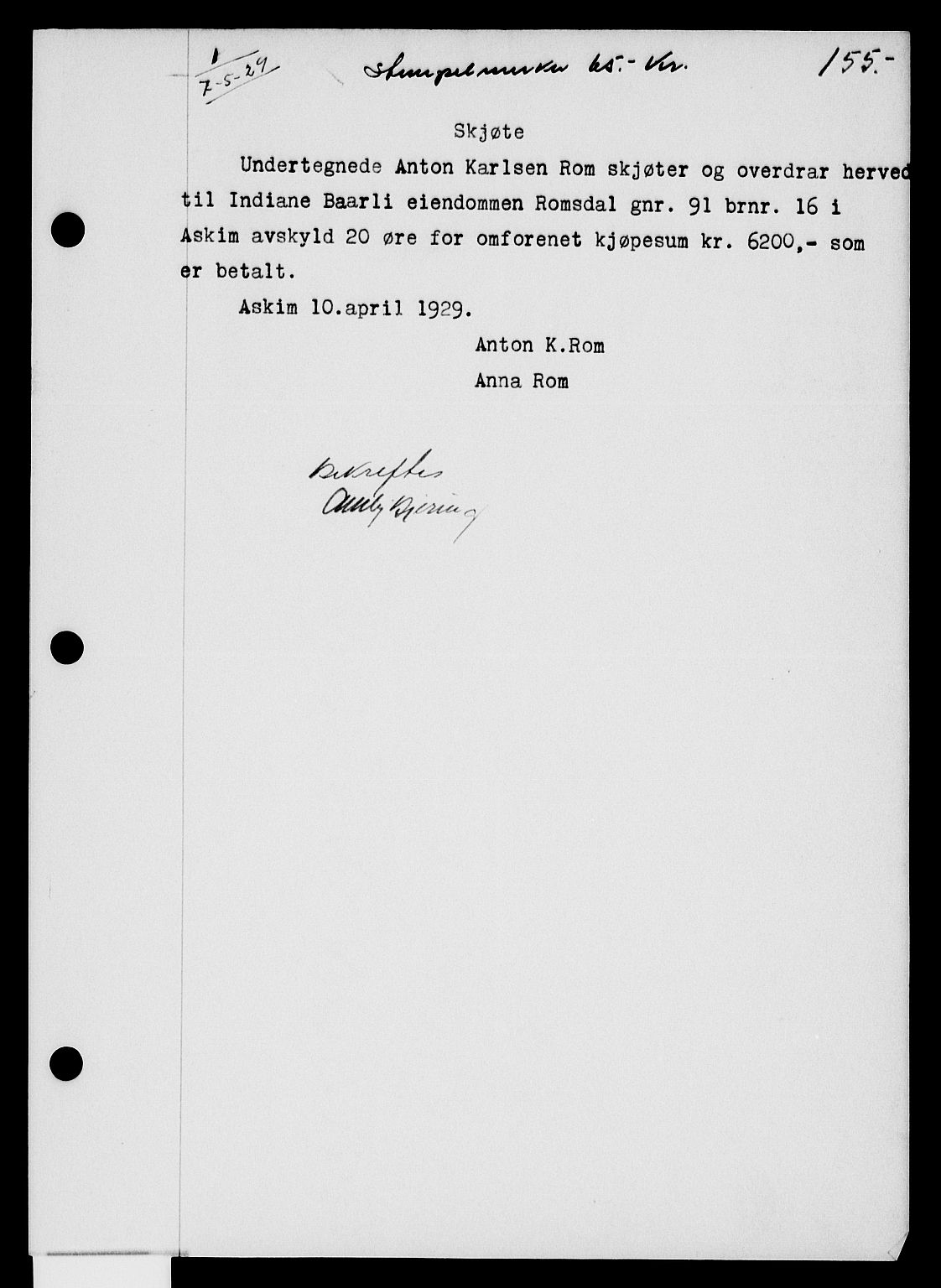 Rakkestad sorenskriveri, AV/SAO-A-10686/G/Gb/Gba/Gbaa/L0044: Pantebok nr. 44, 1928-1929, s. 155