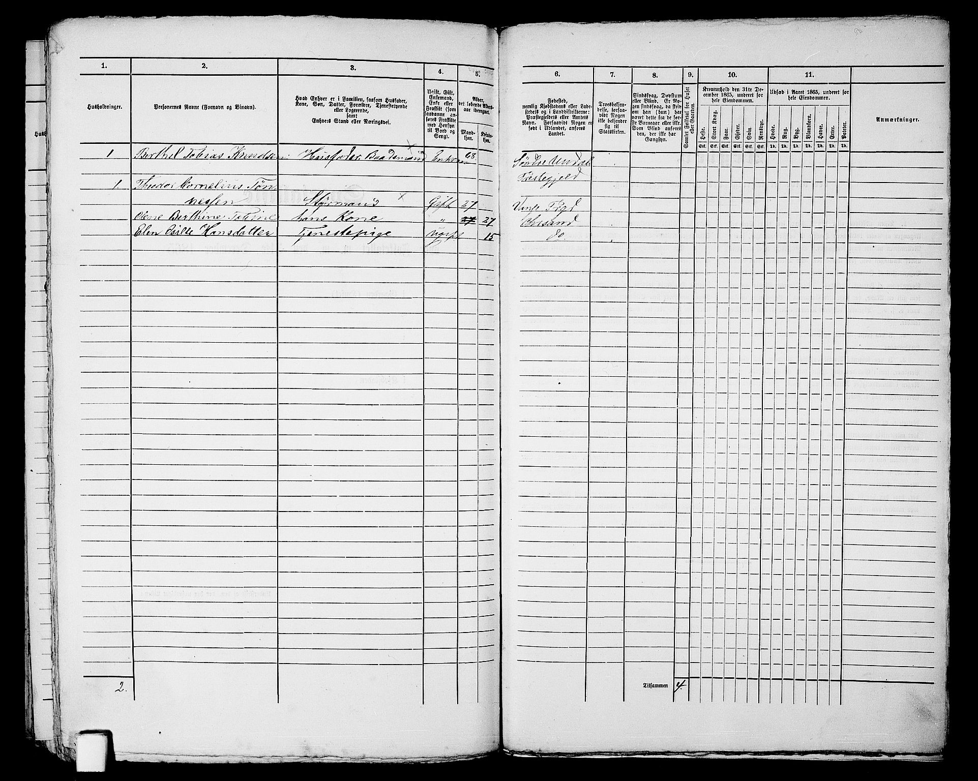 RA, Folketelling 1865 for 1001P Kristiansand prestegjeld, 1865, s. 511