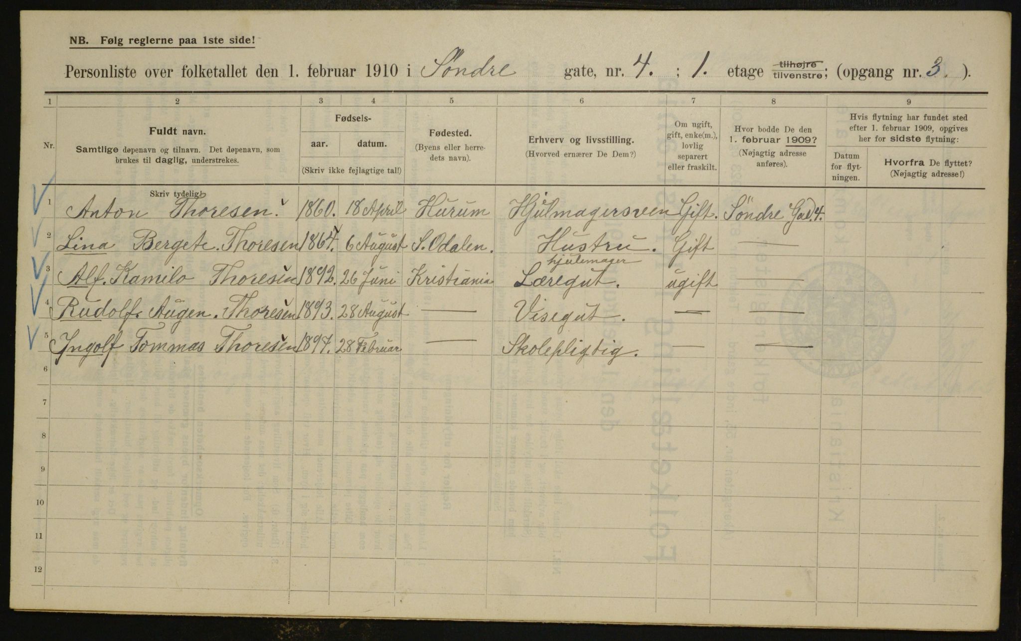 OBA, Kommunal folketelling 1.2.1910 for Kristiania, 1910, s. 100987